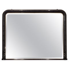 Antique Large Arch-Top Ebonized Beveled Wall or Hall Mirror (H 49 5/8 x W 64 1/4)