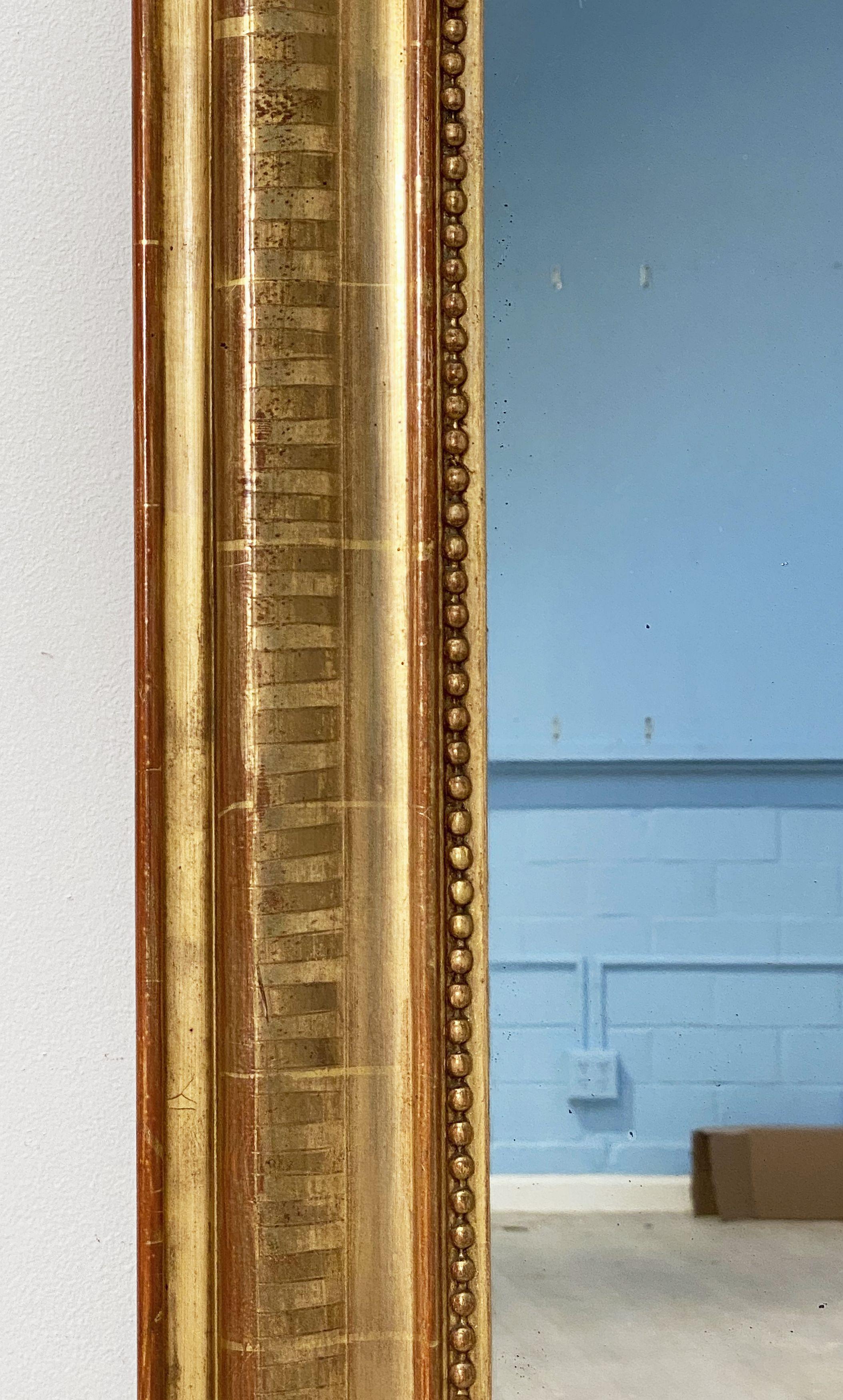 19th Century Large Arch Top Gilt Louis Philippe Mirror from France (H 50 5/8 x W 37 1/4)