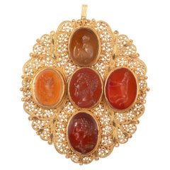 Large Archaeological-Revival Gold And Roman Intaglio Pendant Italy Circa 1870's