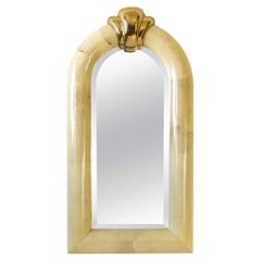 Large Arched Lacquered Goatskin and Brass Mirror