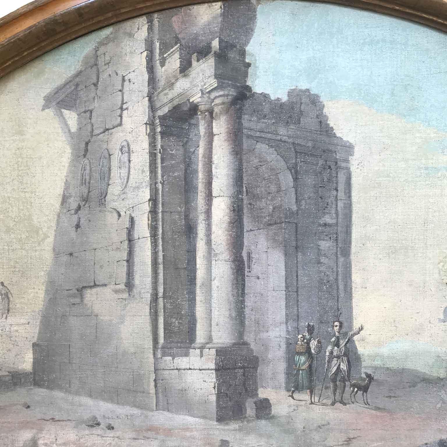 18th Century Italian Capriccio Large Sized Landscape with Ruin Columns In Good Condition In Milan, IT