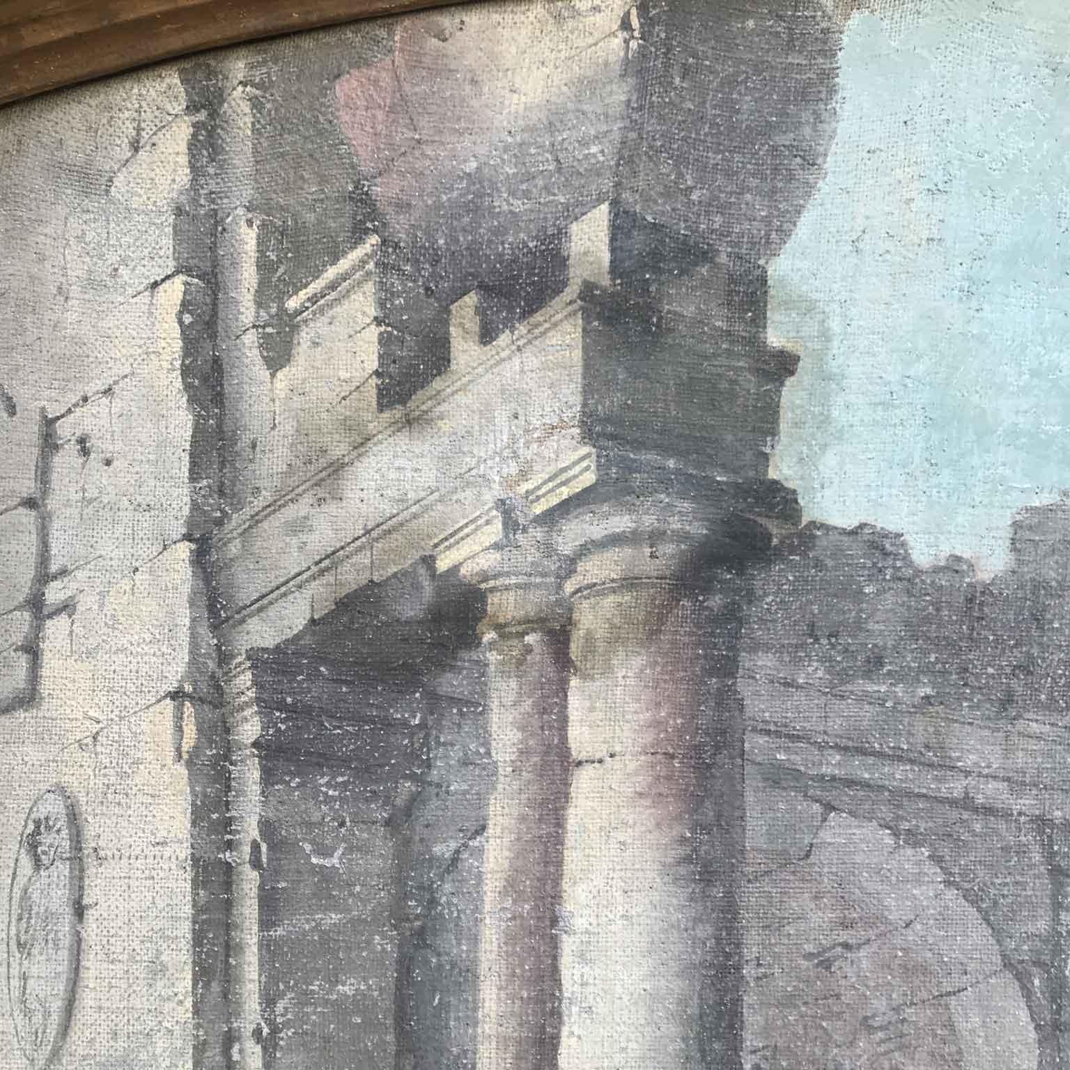 Silver Leaf 18th Century Italian Capriccio Large Sized Landscape with Ruin Columns