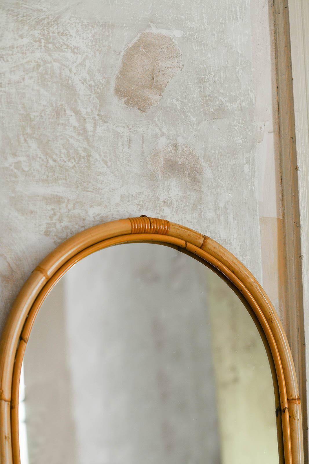 Mid-20th Century Large Arched Mirror In Bamboo