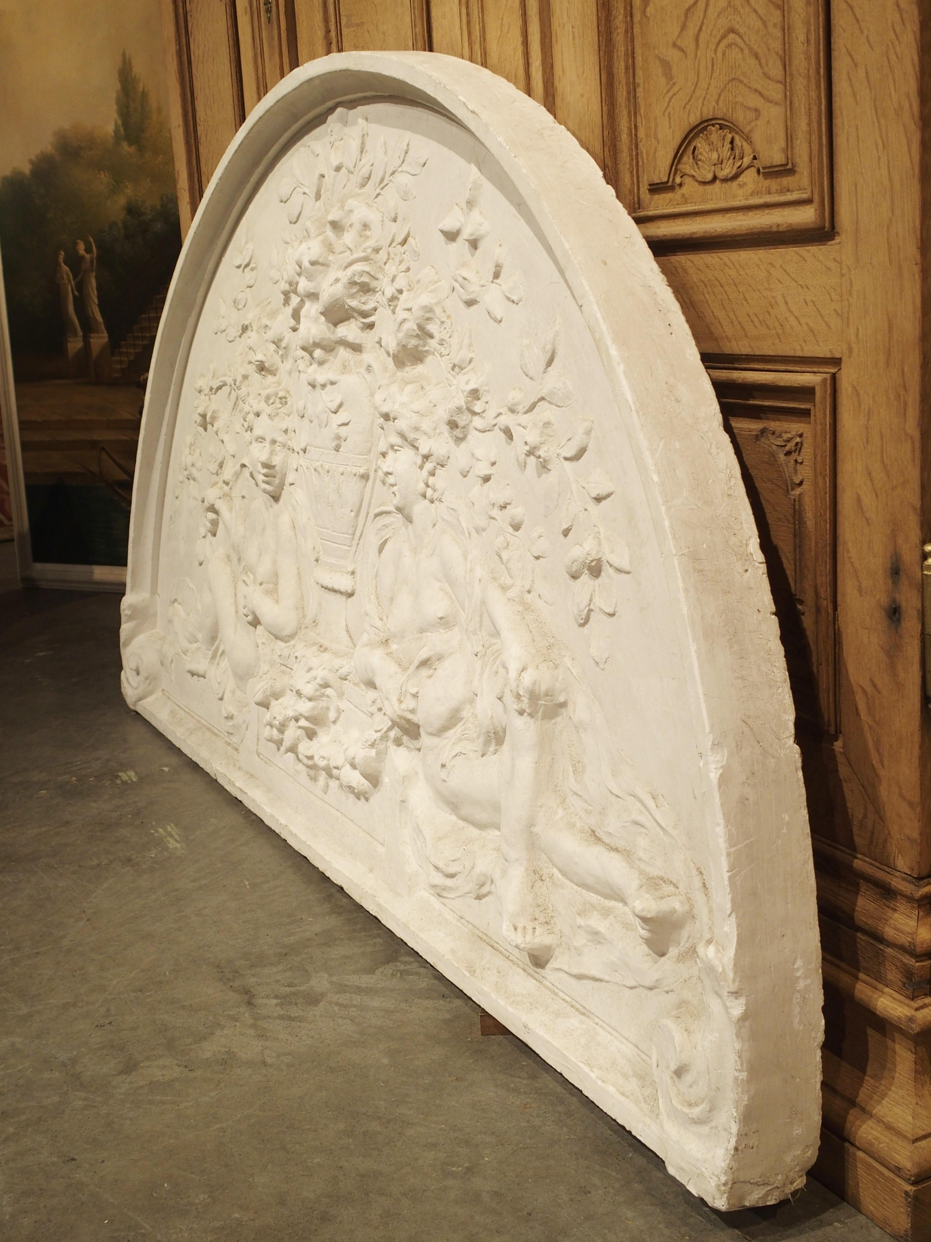 Large Arched Plaster Bas Relief Overdoor from France 6