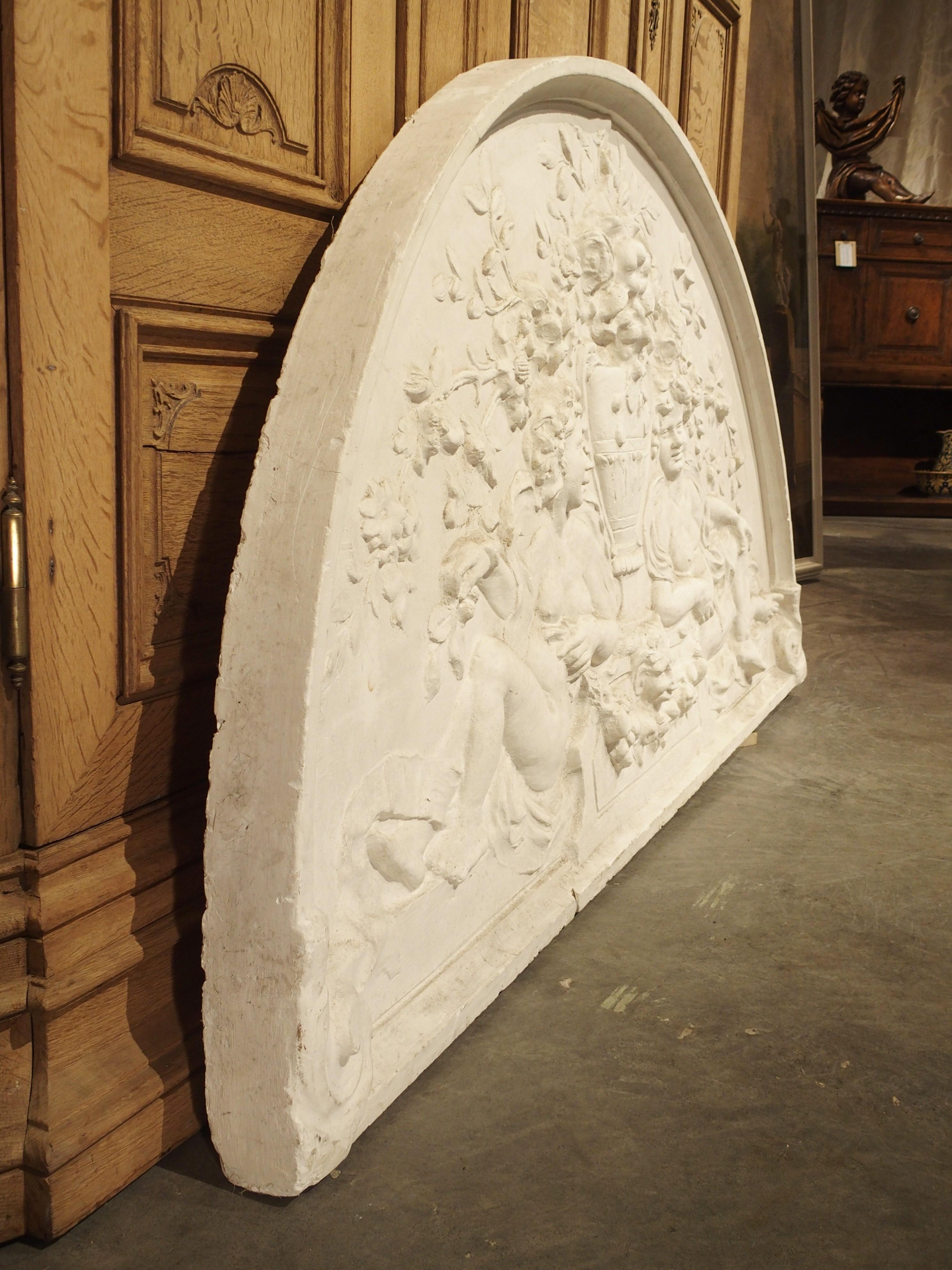 Large Arched Plaster Bas Relief Overdoor from France 7