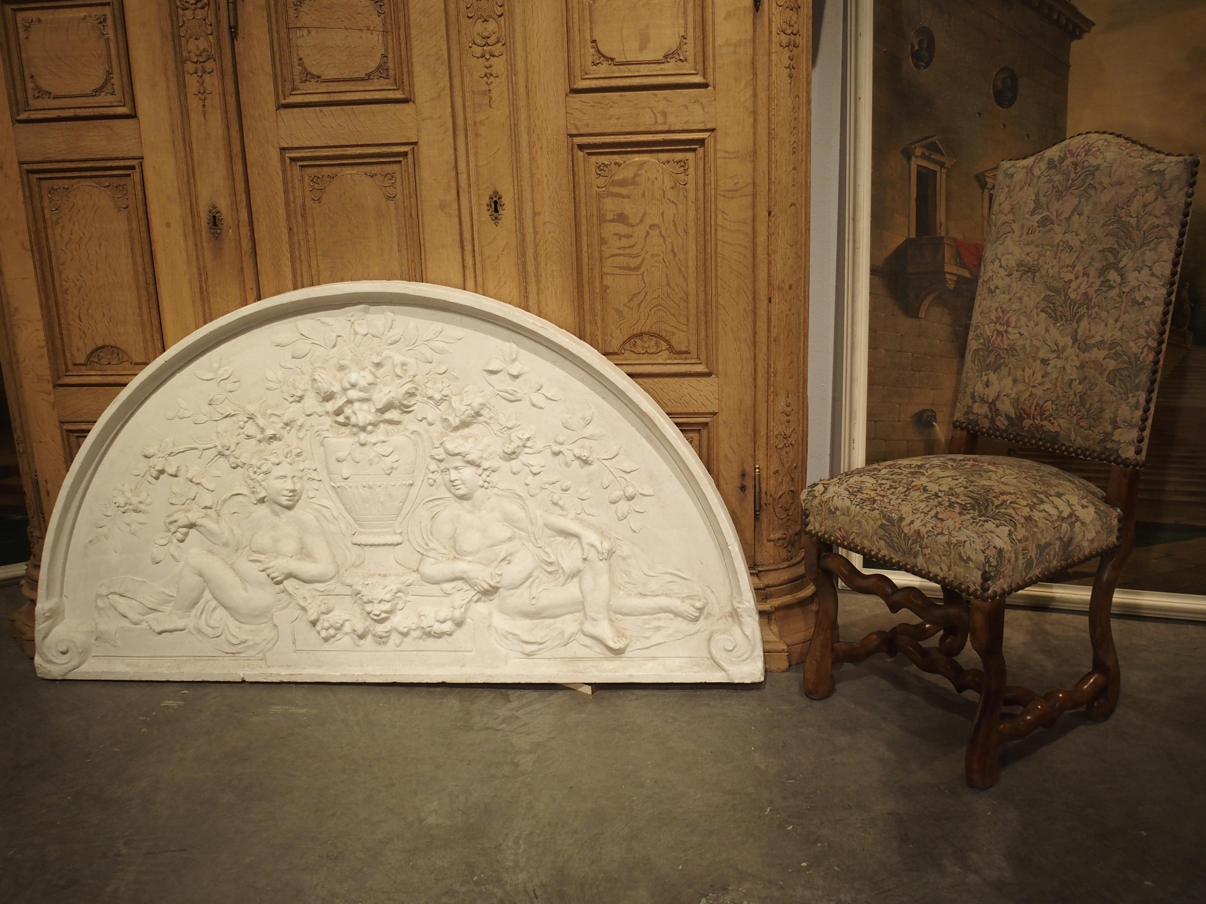 Large Arched Plaster Bas Relief Overdoor from France 10