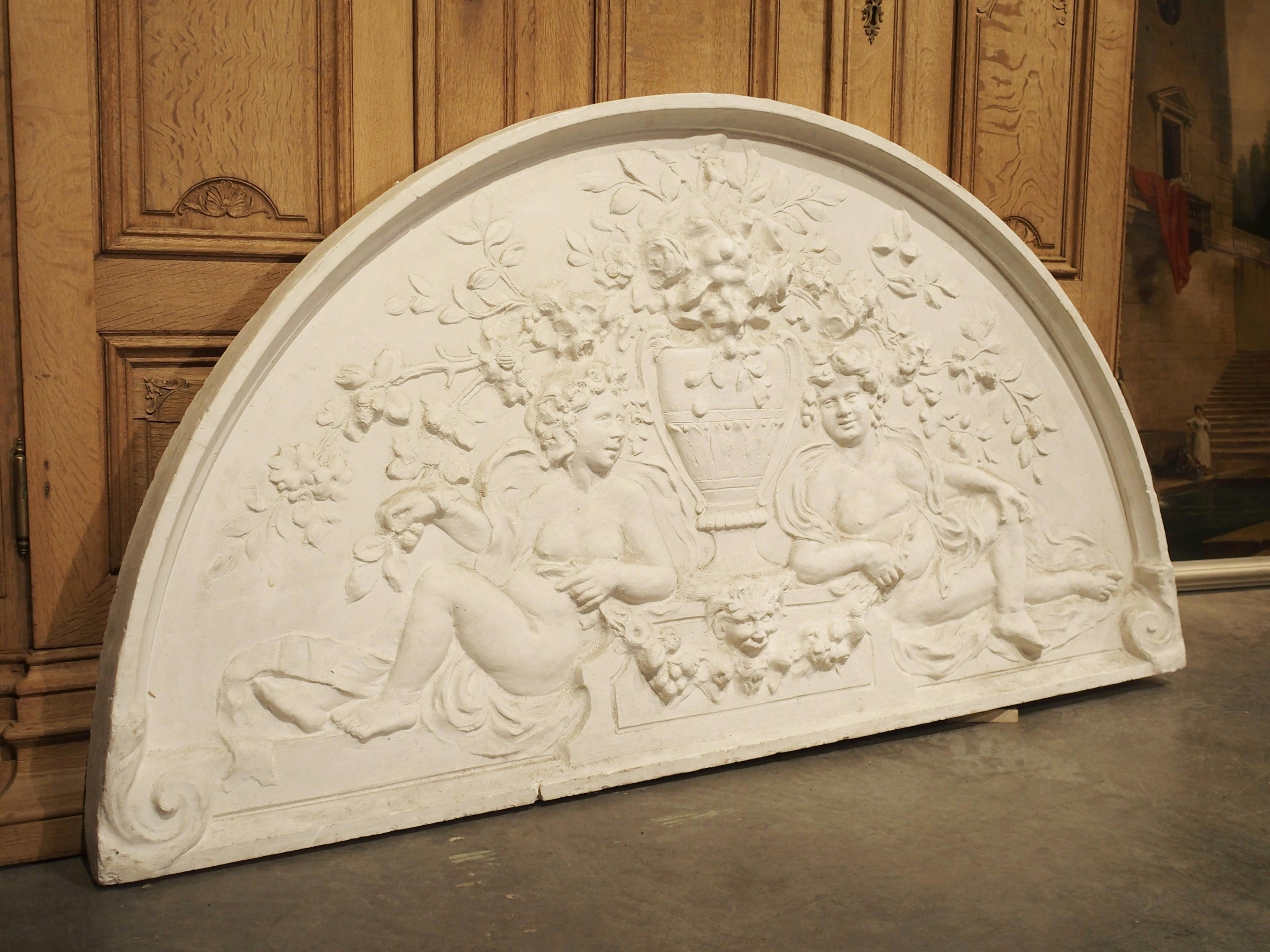 Large Arched Plaster Bas Relief Overdoor from France 11