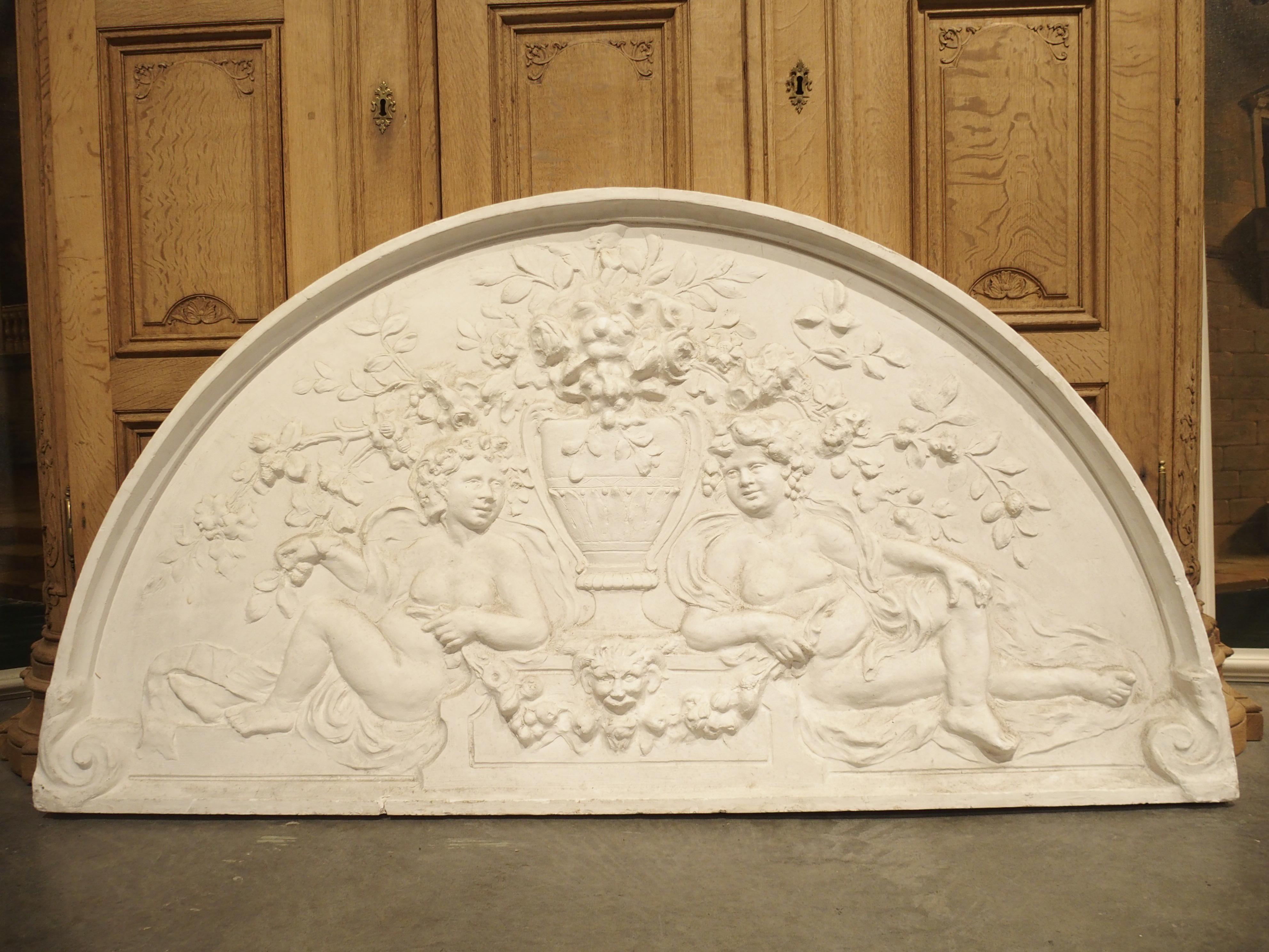 Large Arched Plaster Bas Relief Overdoor from France 14