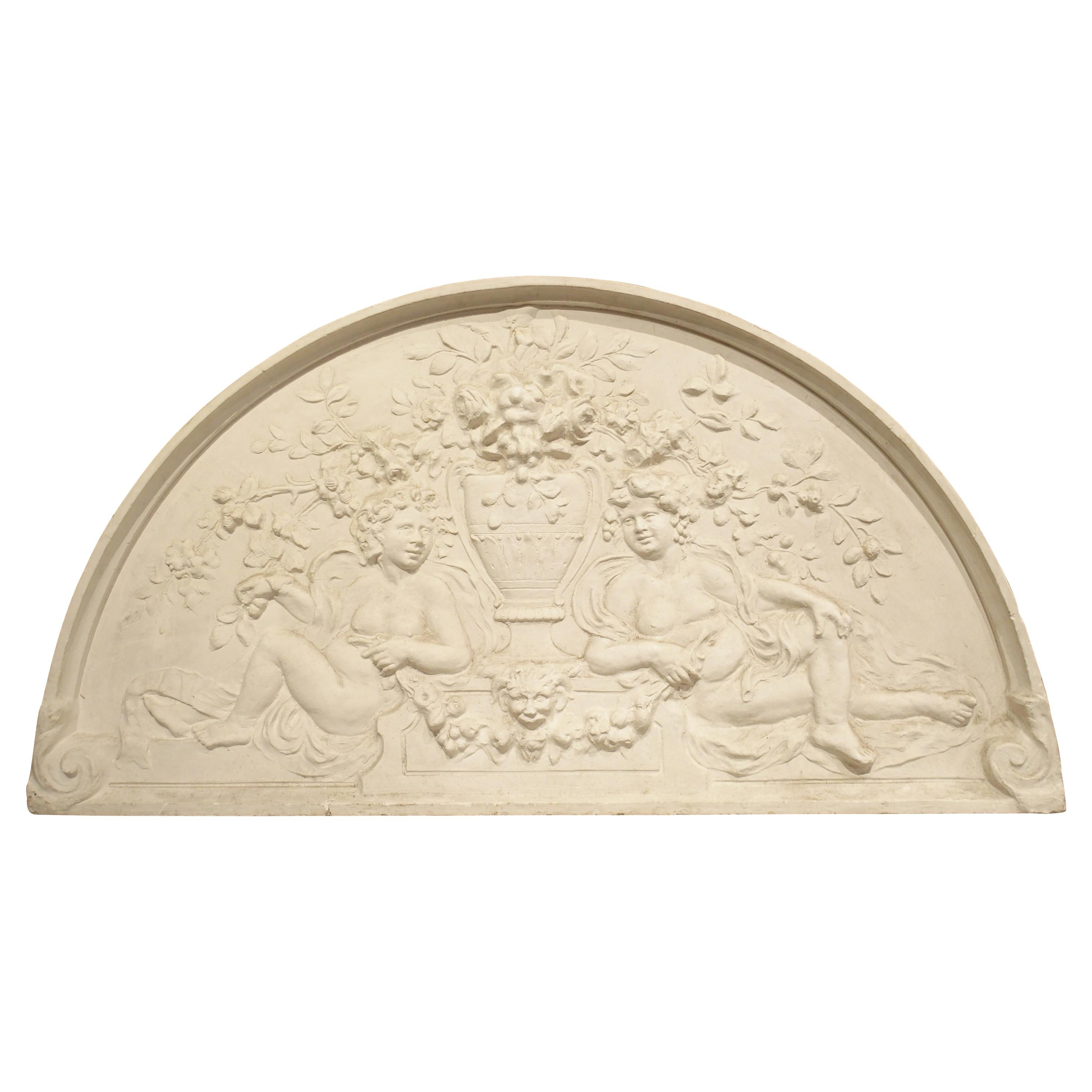 Large Arched Plaster Bas Relief Overdoor from France
