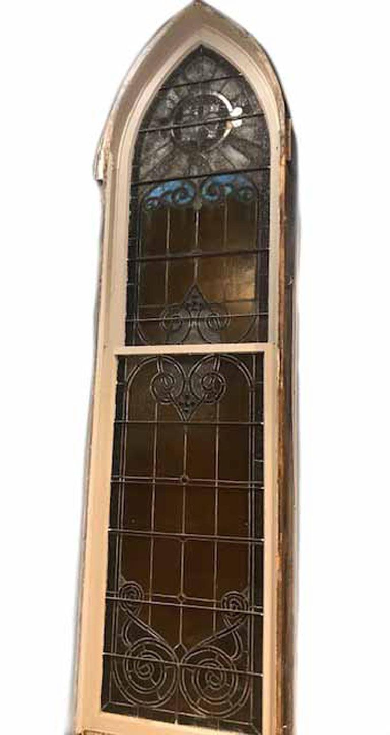 American Large Arched Stained Glass Church Window - Two Available
