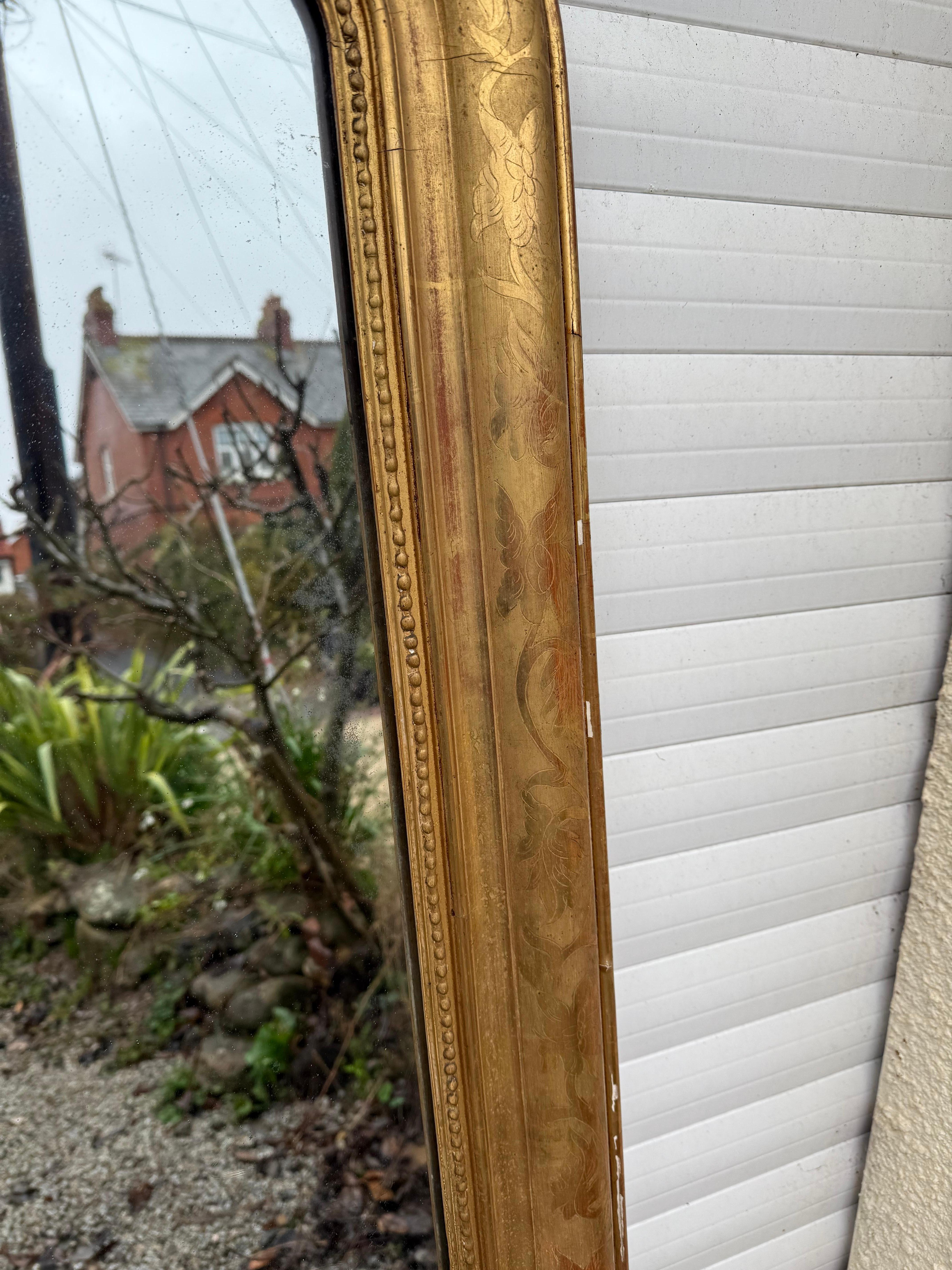 Mid-19th Century Large arched topped overmantle mirror For Sale