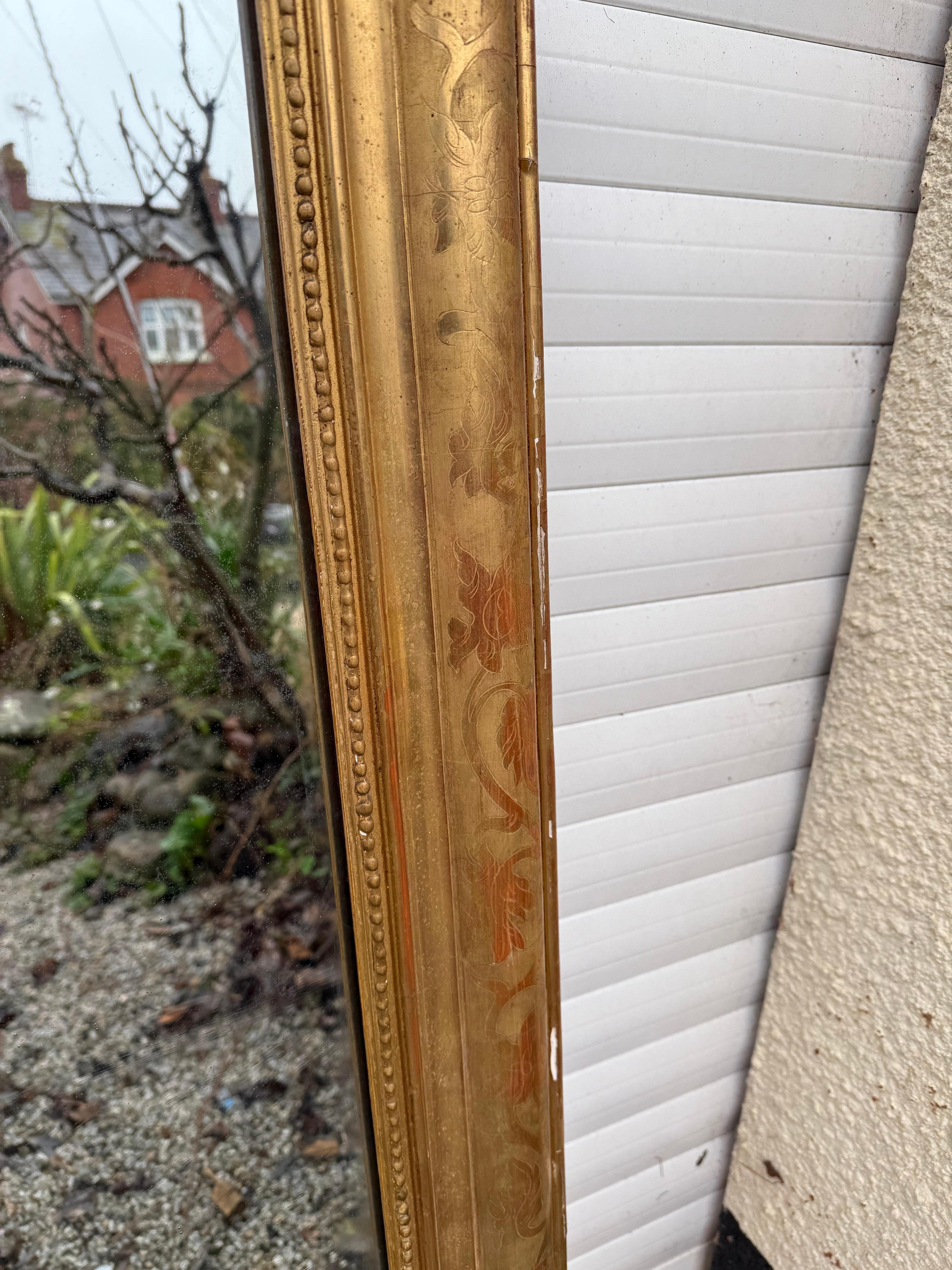 Giltwood Large arched topped overmantle mirror For Sale