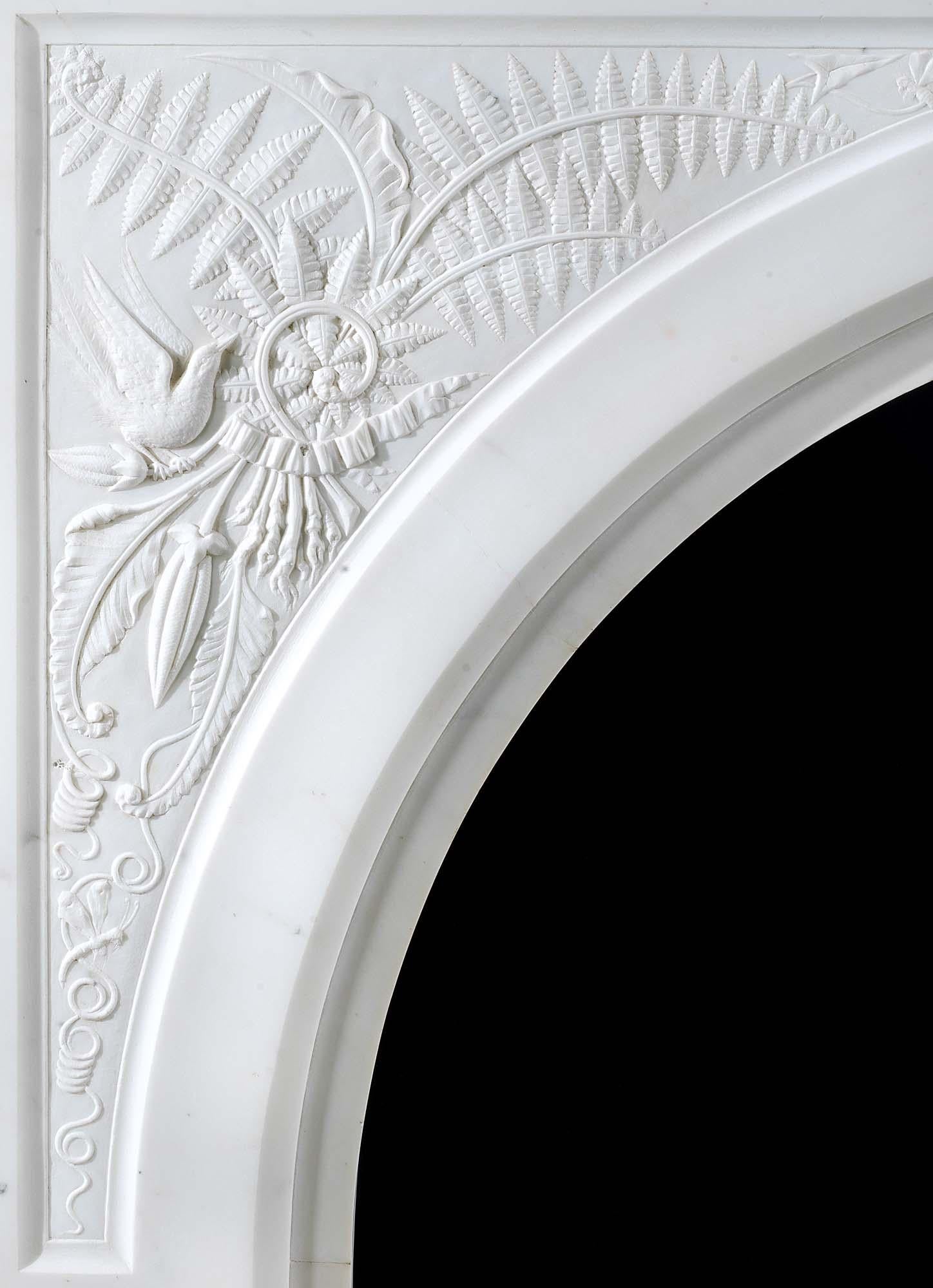 English Large Arched Victorian Chimneypiece in White Statuary Marble