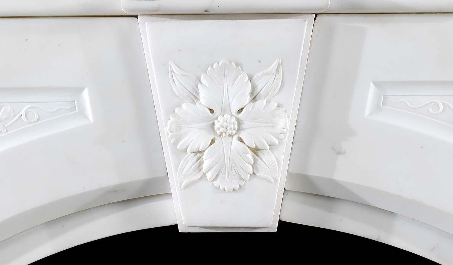 Carved Large Arched Victorian Chimneypiece in White Statuary Marble