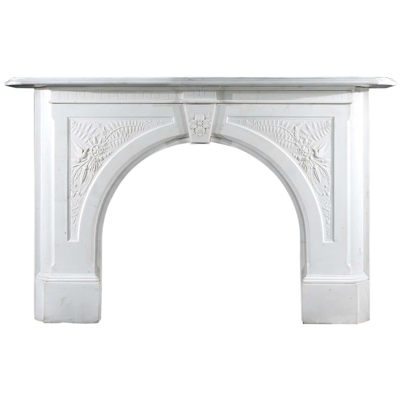 Large Arched Victorian Chimneypiece in White Statuary Marble