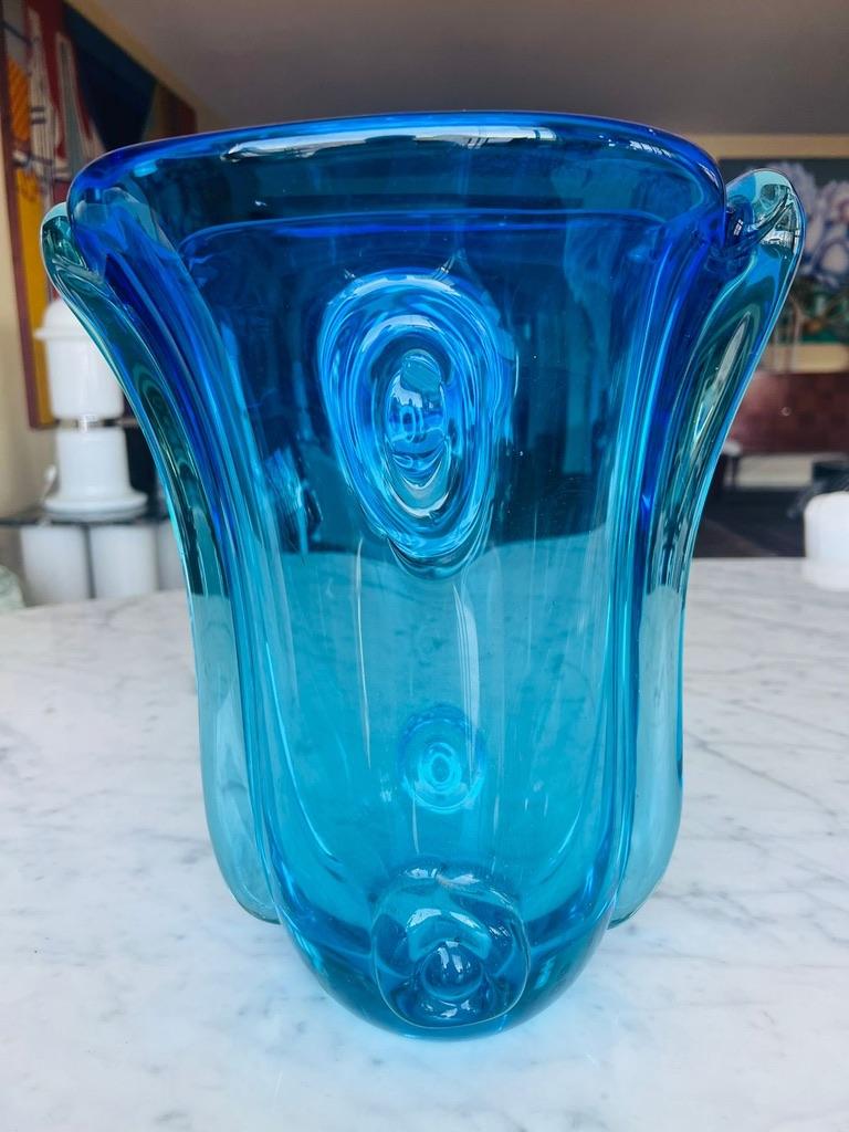 Incredible Archimede Seguso Murano glass blue vase circa 1950.