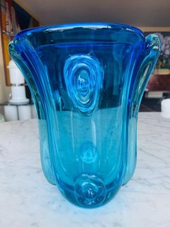 Large Archimede Seguso Murano glass circa 1950 blue vase.