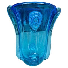 Vintage Large Archimede Seguso Murano glass circa 1950 blue vase.