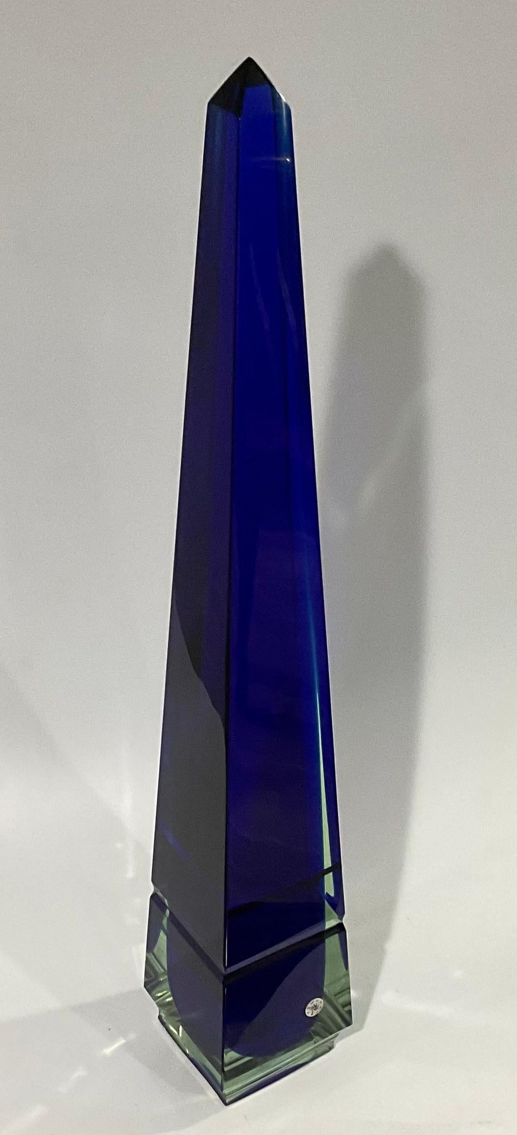 Large attributed Archimede Seguso Murano glass Sommerso obelisk sculpture circa 1960’s in vibrant blue. Beautiful design and very large and impressive size.