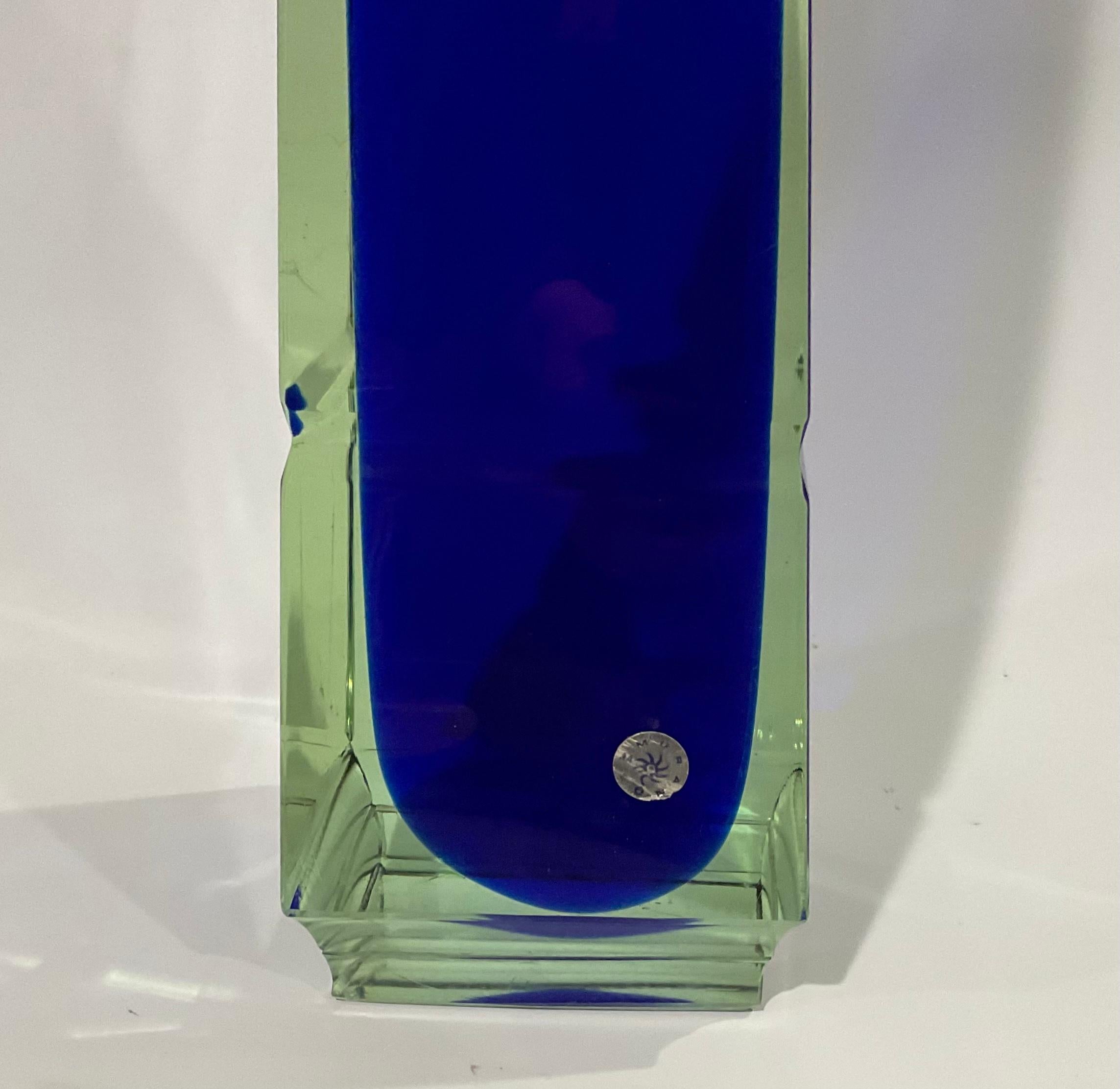 Italian Large Archimede Seguso Murano Glass Sommerso Obelisk Sculpture, circa 1960s