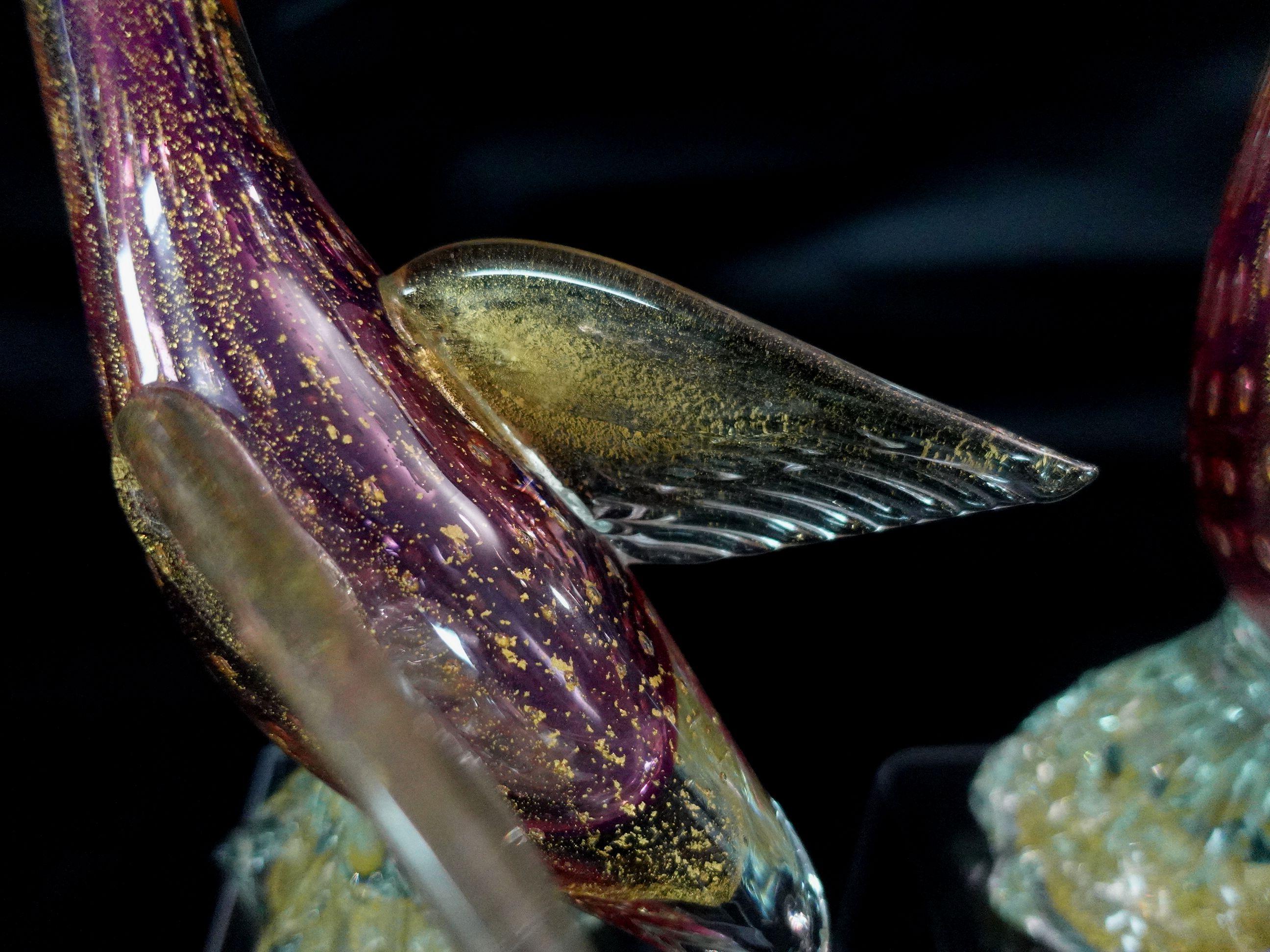 Large Archimede Seguso Murano Purple Gold Flecks Italian Art Glass Birds #R00007 For Sale 5