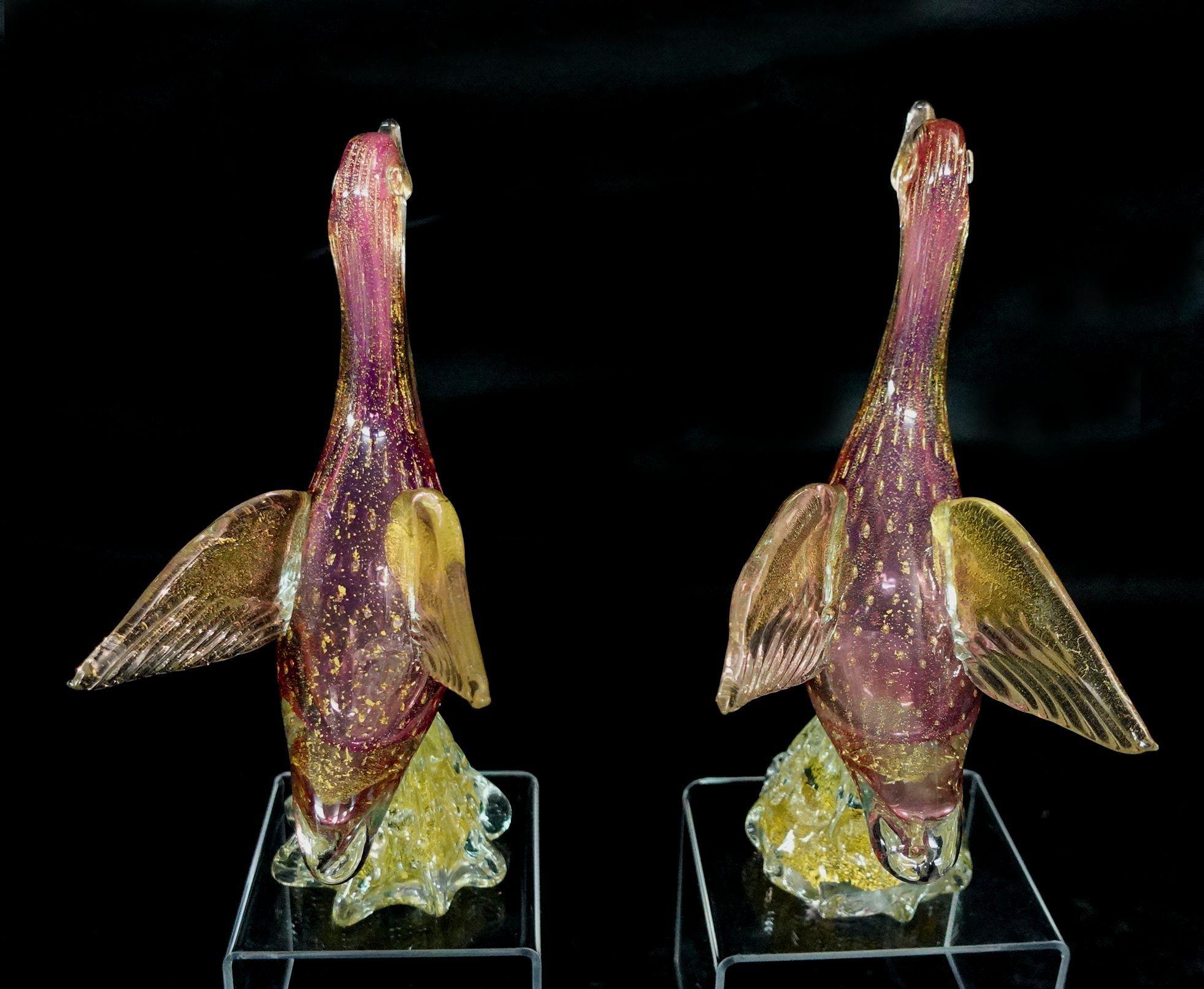 Grands oiseaux en verre d'art italien d'Archimede Seguso de Murano, violet et mouchetés d'or #R00007 en vente 6