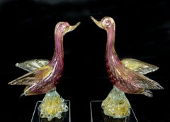 Large Archimede Seguso Murano Purple Gold Flecks Italian Art Glass Birds #R00007