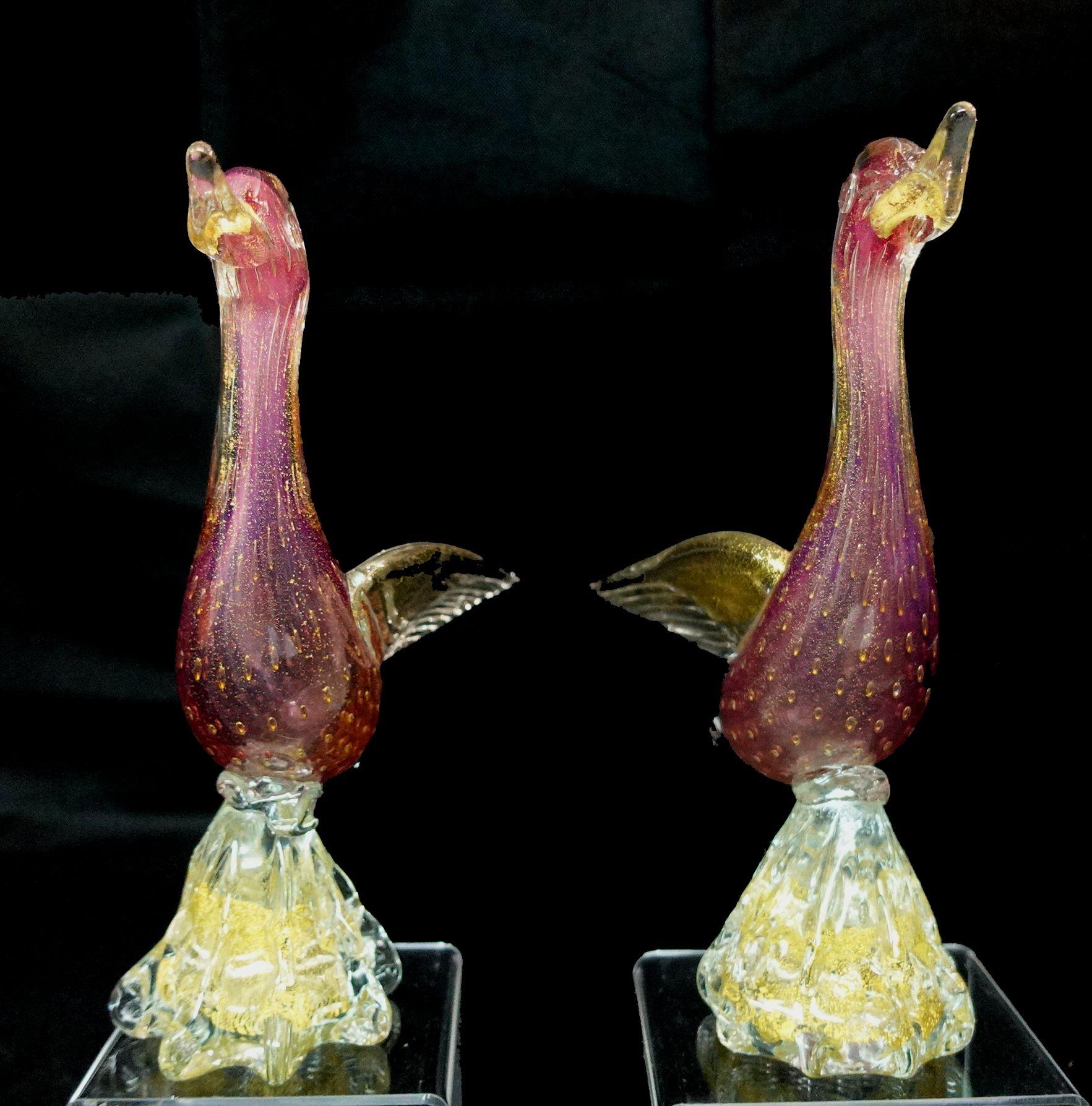 Large Archimede Seguso Murano Purple Gold Flecks Italian Art Glass Birds #R00007 For Sale 3