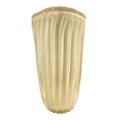 Large Archimede Seguso Ribbed Murano Art Glass Vase with Gold Foil