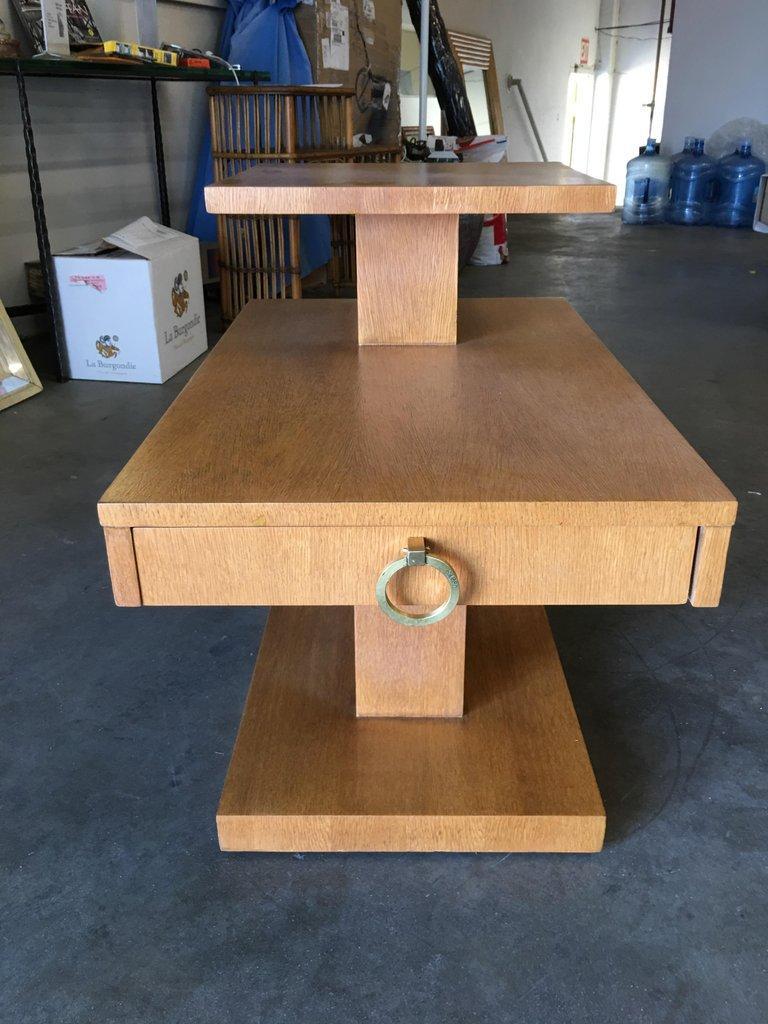 Large architectonic side table with bronze pull by Lane. This piece is in excellent condition.

Dimensions: 24