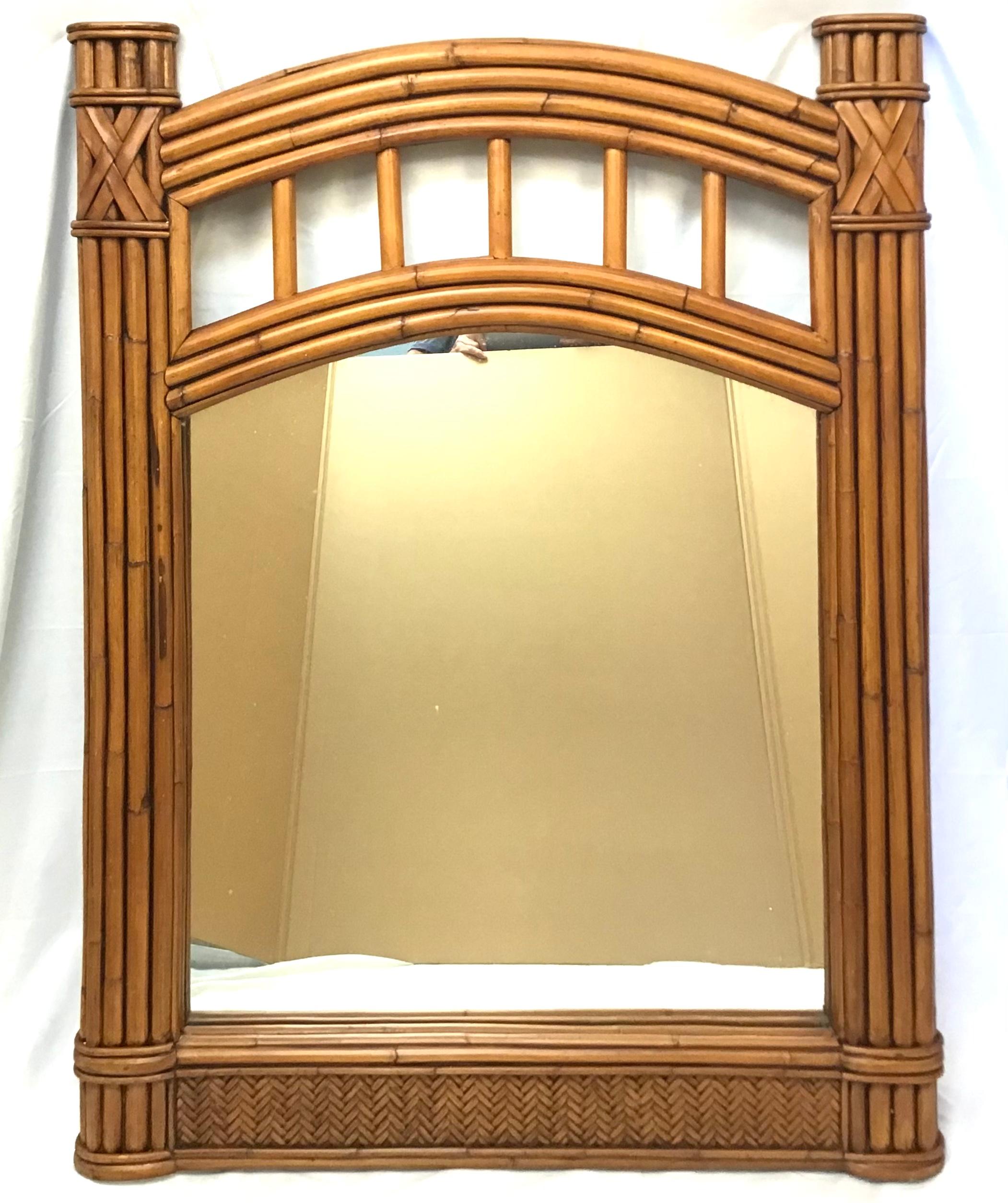 Bauhaus Large Architectural Bamboo Mirror For Sale