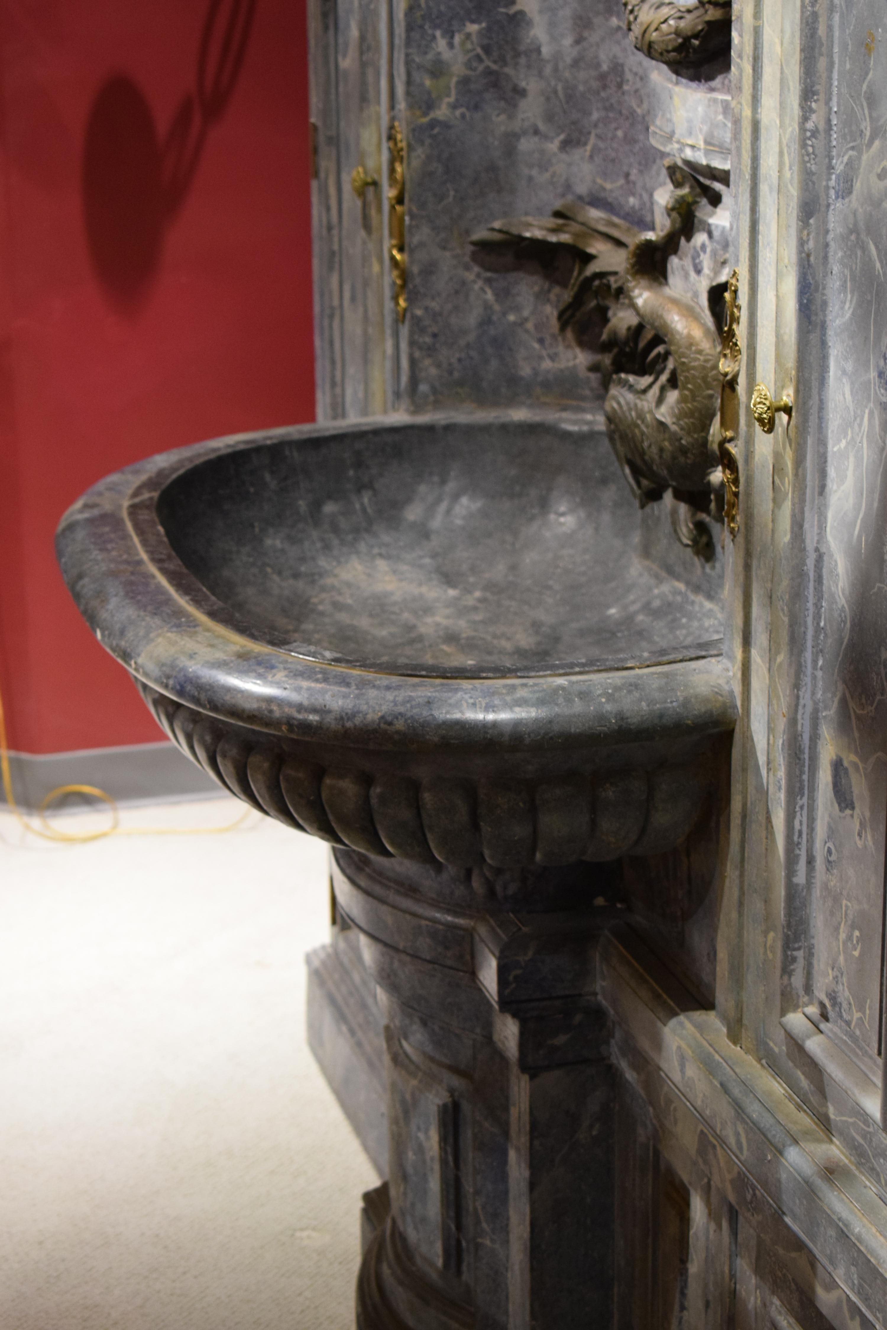 Pewter Large Architectural Cabinet with Fountain For Sale