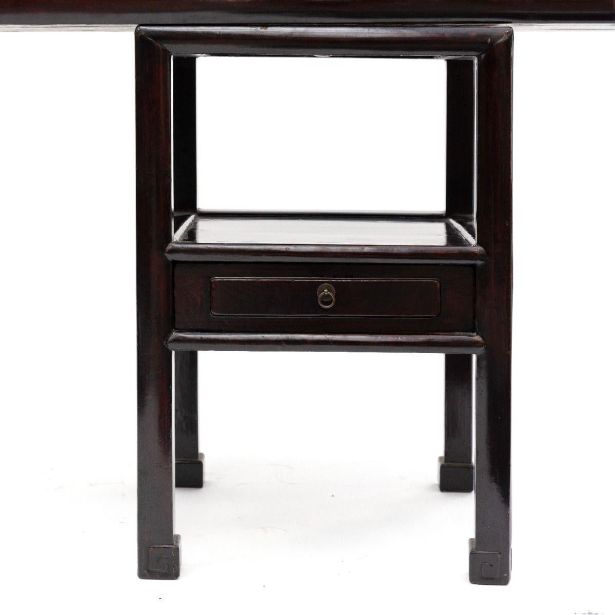 Lacquered Unique Large architectural console table In Burgundy Lacquer For Sale
