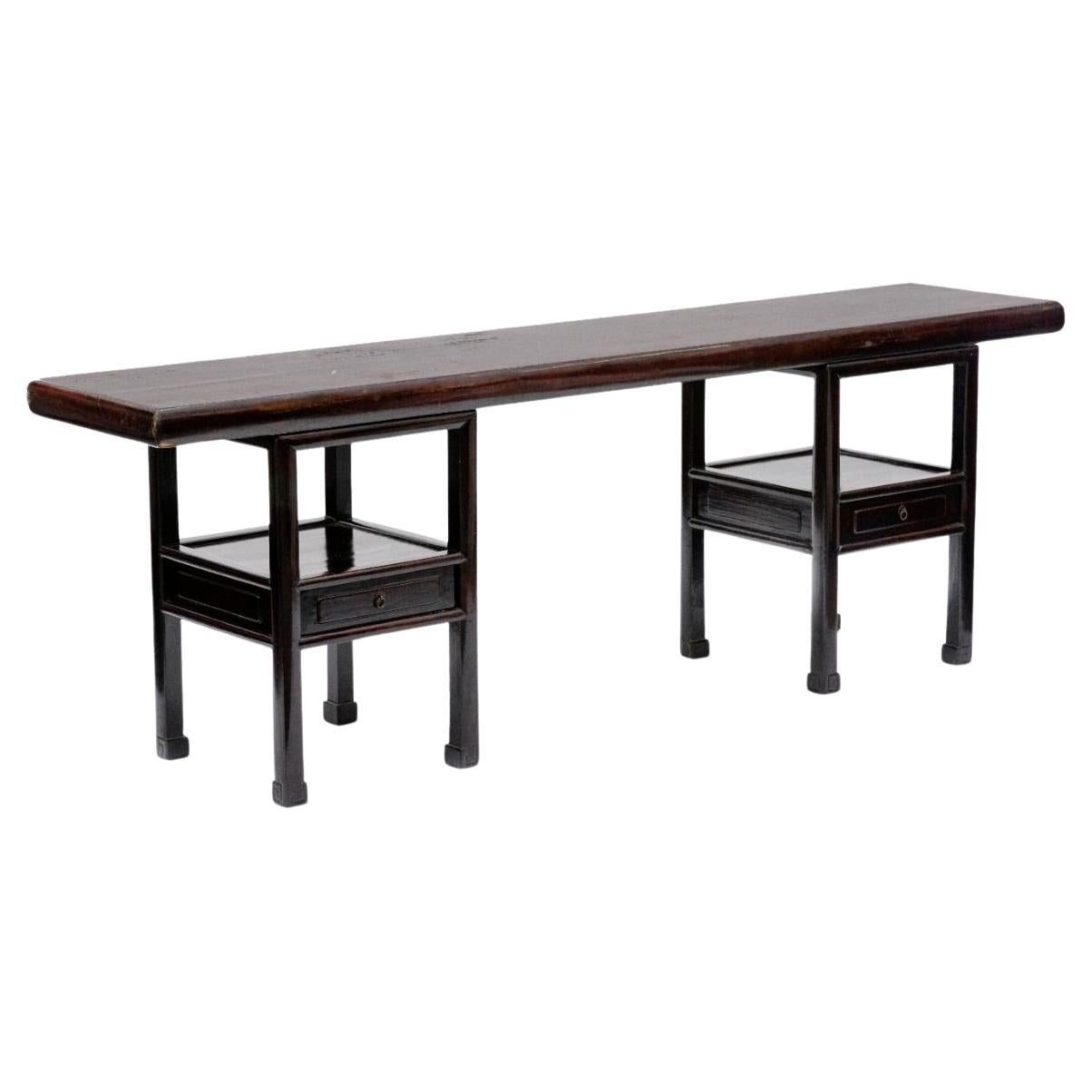 Unique Large architectural console table In Burgundy Lacquer For Sale