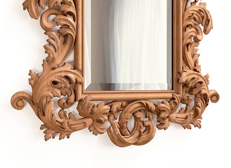 Baroque Style Large Architectural Custom Made Carved Wood Wall Mirror Frame  For Sale at 1stDibs | carved wooden mirror frame, baroque wood carving, carved  mirror frames