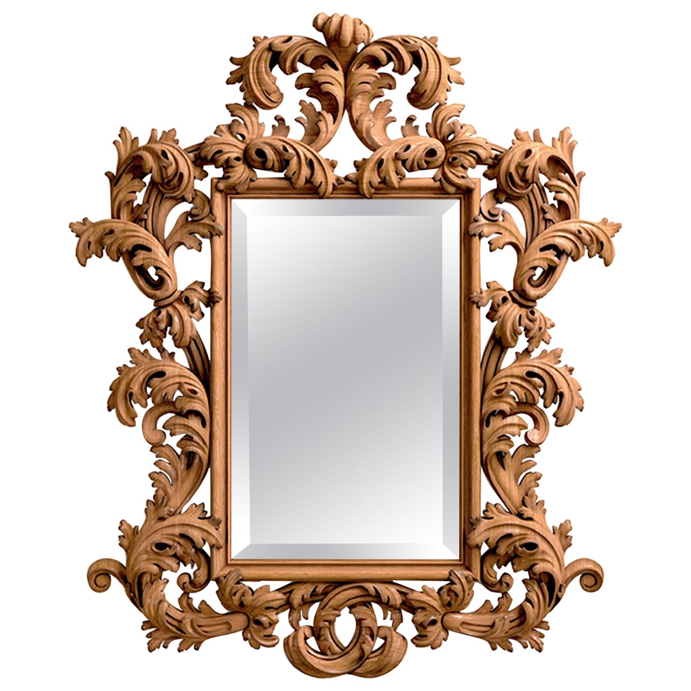 Baroque Style Large Architectural Custom Made Carved Wood Wall Mirror Frame For Sale