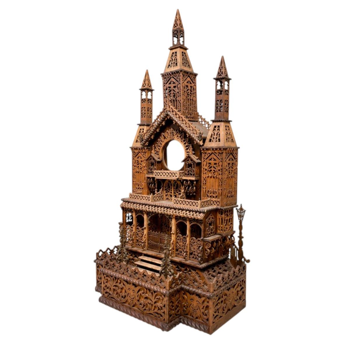 Large Architectural Fretwork Clock Case, Late 19Th/Early 20Th Century For Sale