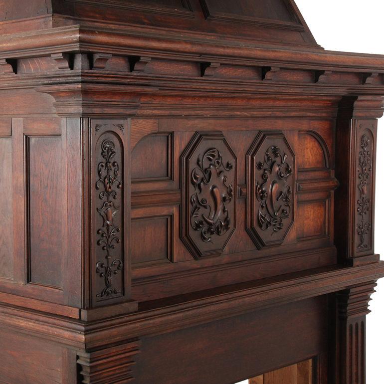 20th Century Large Architectural Paneled and Carved Mantle