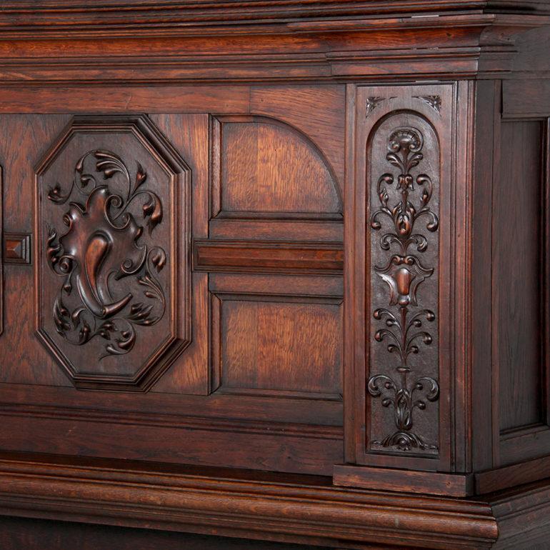Oak Large Architectural Paneled and Carved Mantle