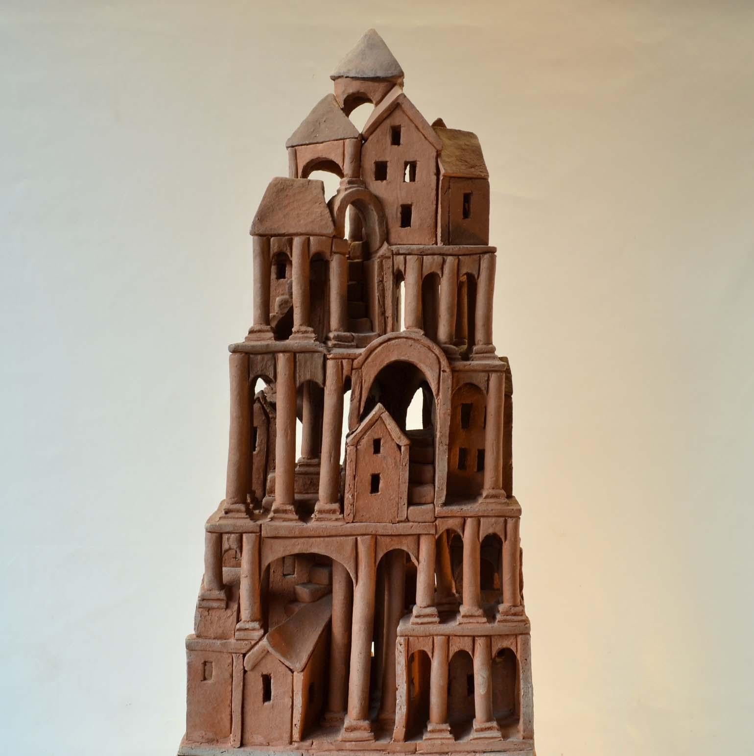 Large Architectural Tower Sculpture in Ceramic by Dutch Arie Bouter 1995 4