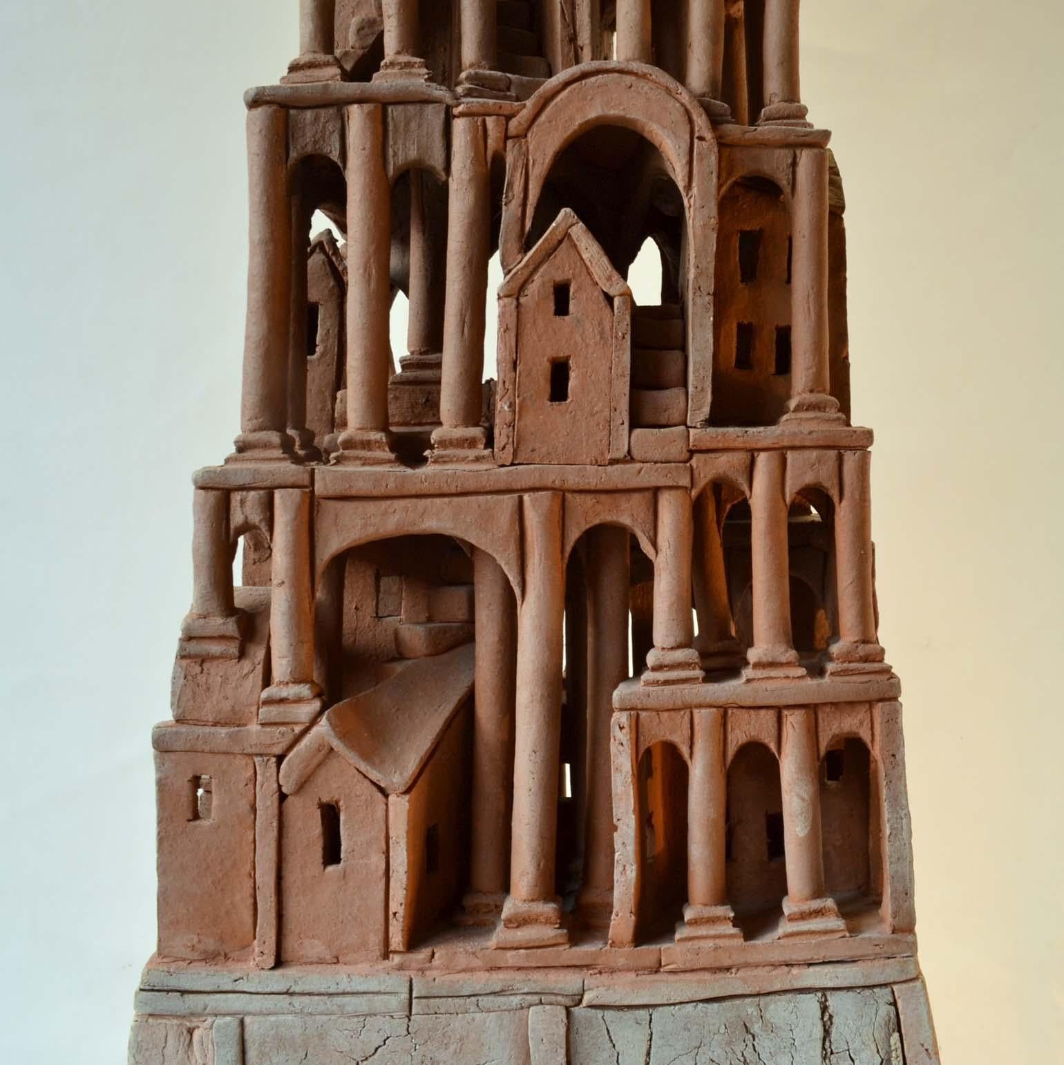 Late 20th Century Large Architectural Tower Sculpture in Ceramic by Dutch Arie Bouter 1995