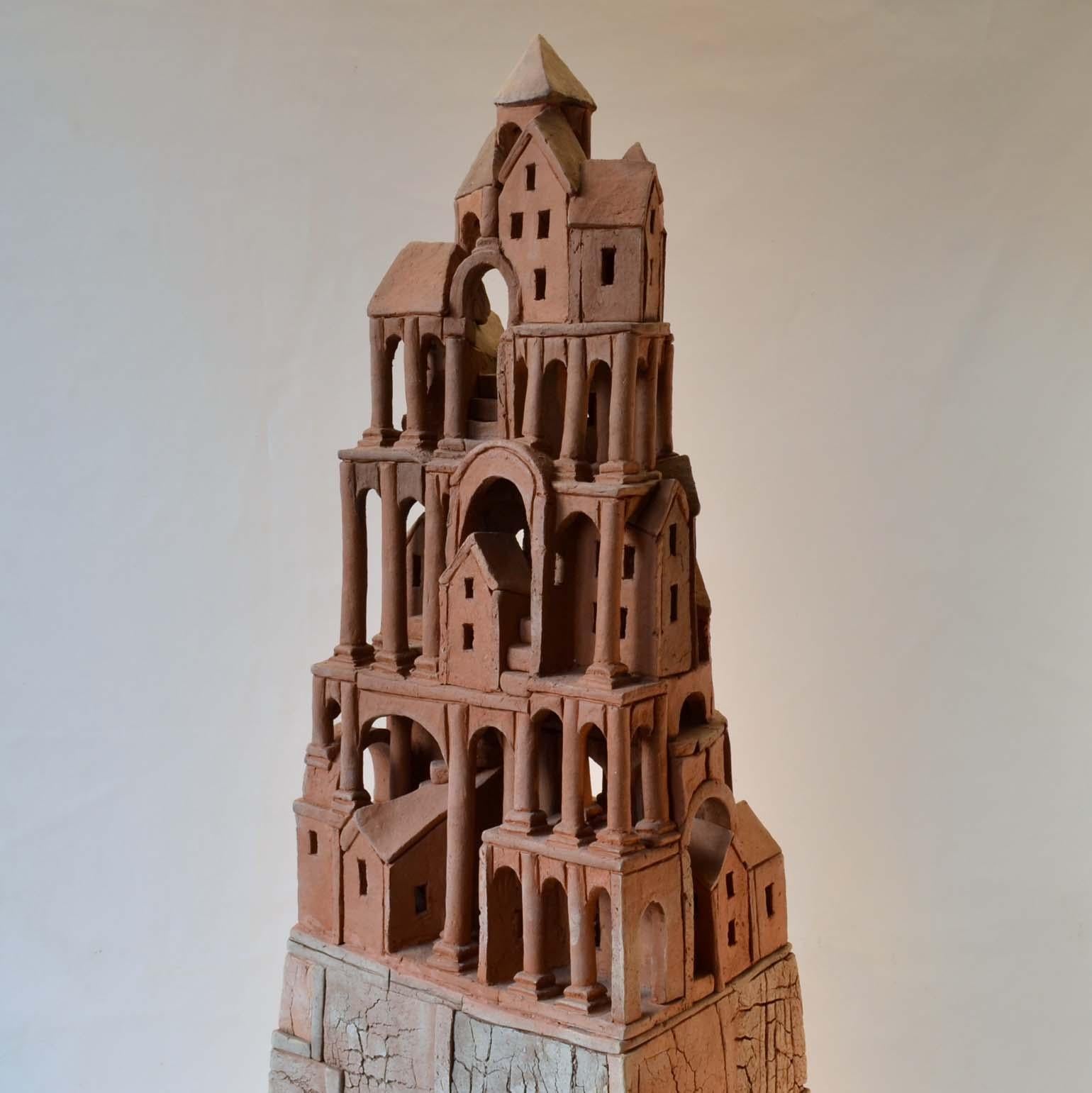 Large Architectural Tower Sculpture in Ceramic by Dutch Arie Bouter 1995 1