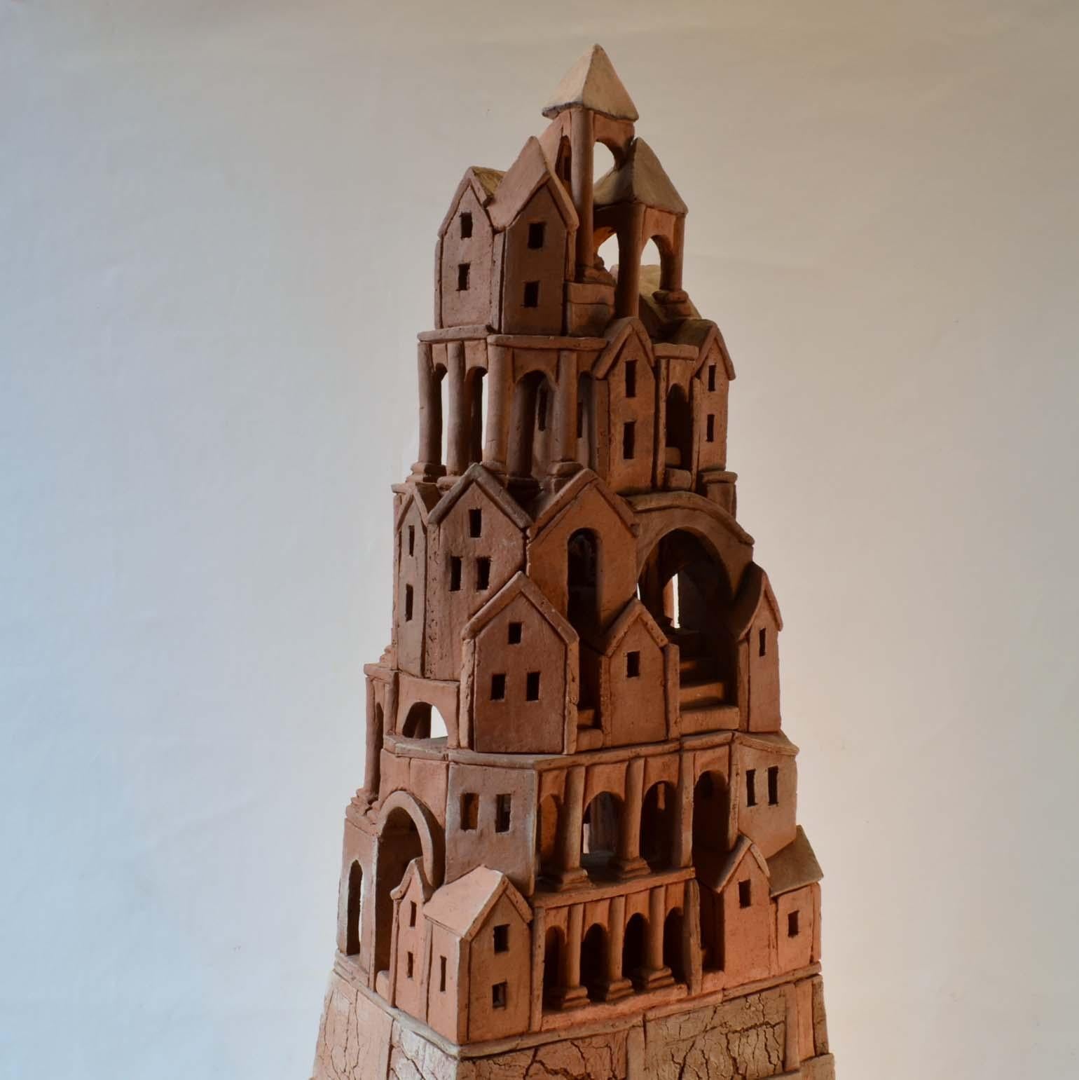 Large Architectural Tower Sculpture in Ceramic by Dutch Arie Bouter 1995 2