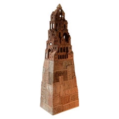 Large Architectural Tower Sculpture in Ceramic by Dutch Arie Bouter 1995
