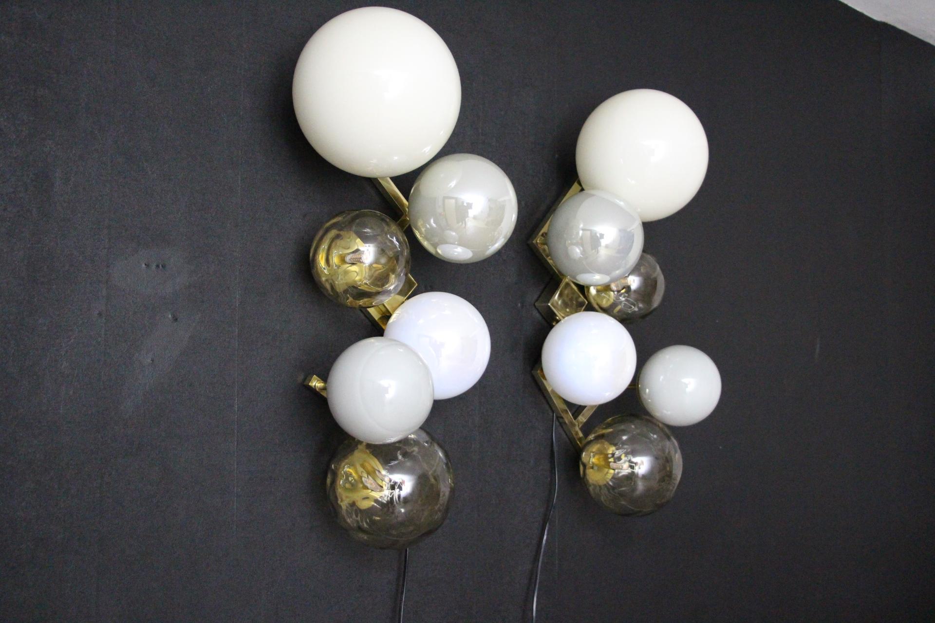 Large Architectural Wall Lights in 6 Iridescent Glass Globes, Large Sconces For Sale 3
