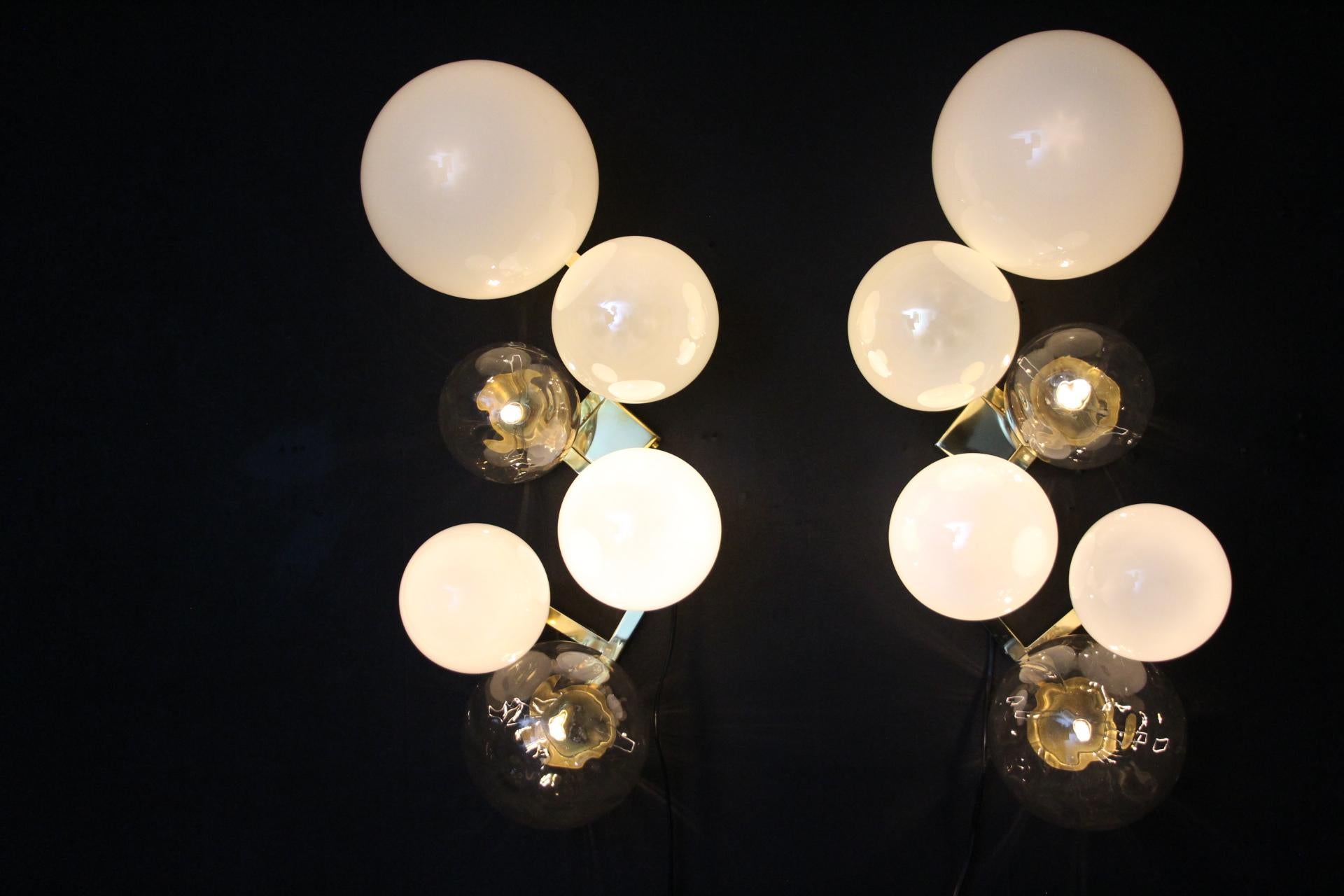 Large Architectural Wall Lights in 6 Iridescent Glass Globes, Large Sconces For Sale 3