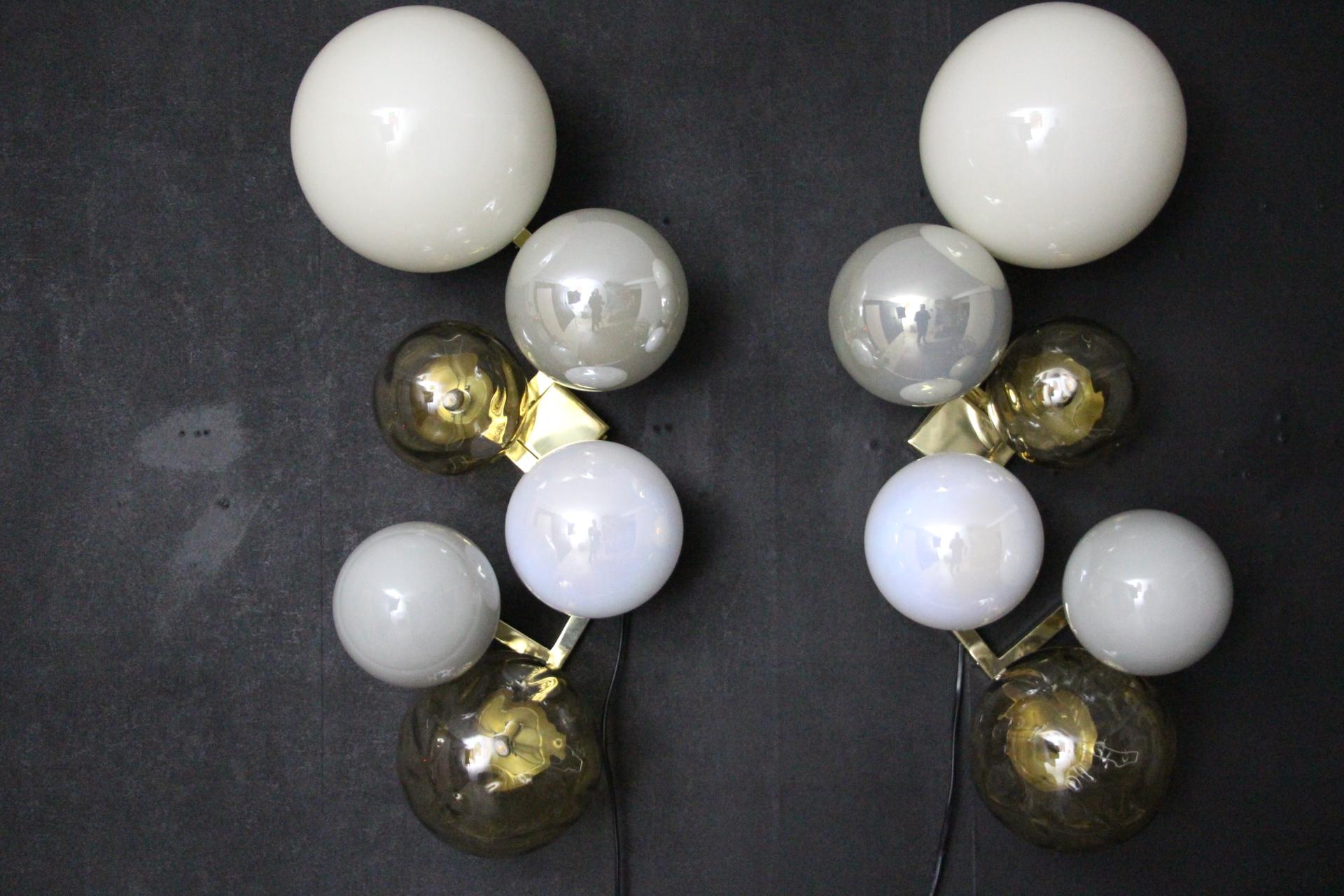 Large Architectural Wall Lights in 6 Iridescent Glass Globes, Large Sconces For Sale 5