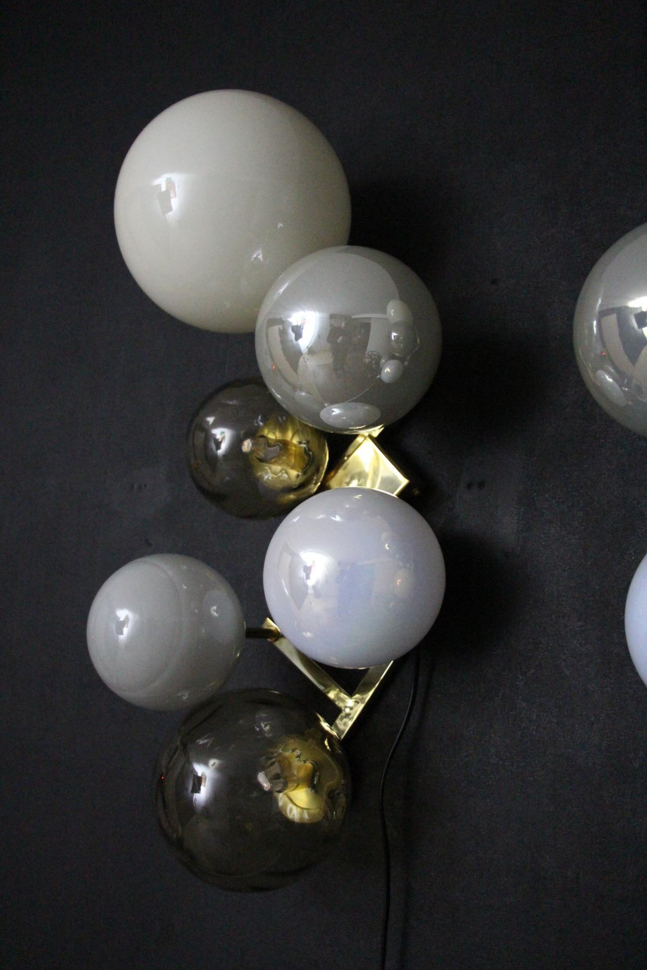 Large Architectural Wall Lights in 6 Iridescent Glass Globes, Large Sconces For Sale 7