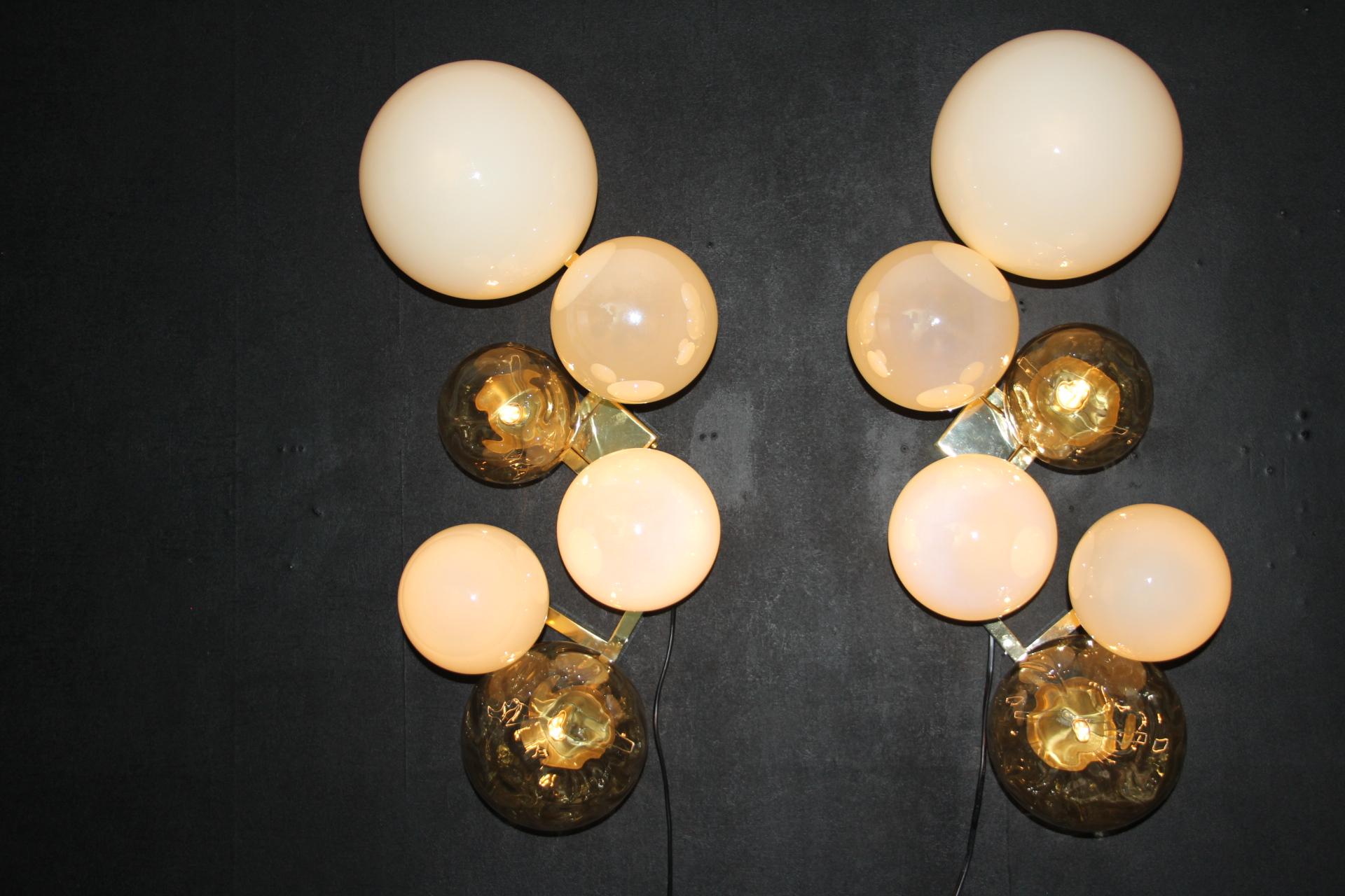 Large Architectural Wall Lights in 6 Iridescent Glass Globes, Large Sconces For Sale 8