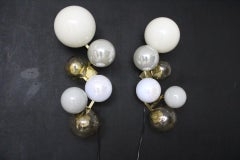 Large Architectural Wall Lights in 6 Iridescent Glass Globes, Large Sconces
